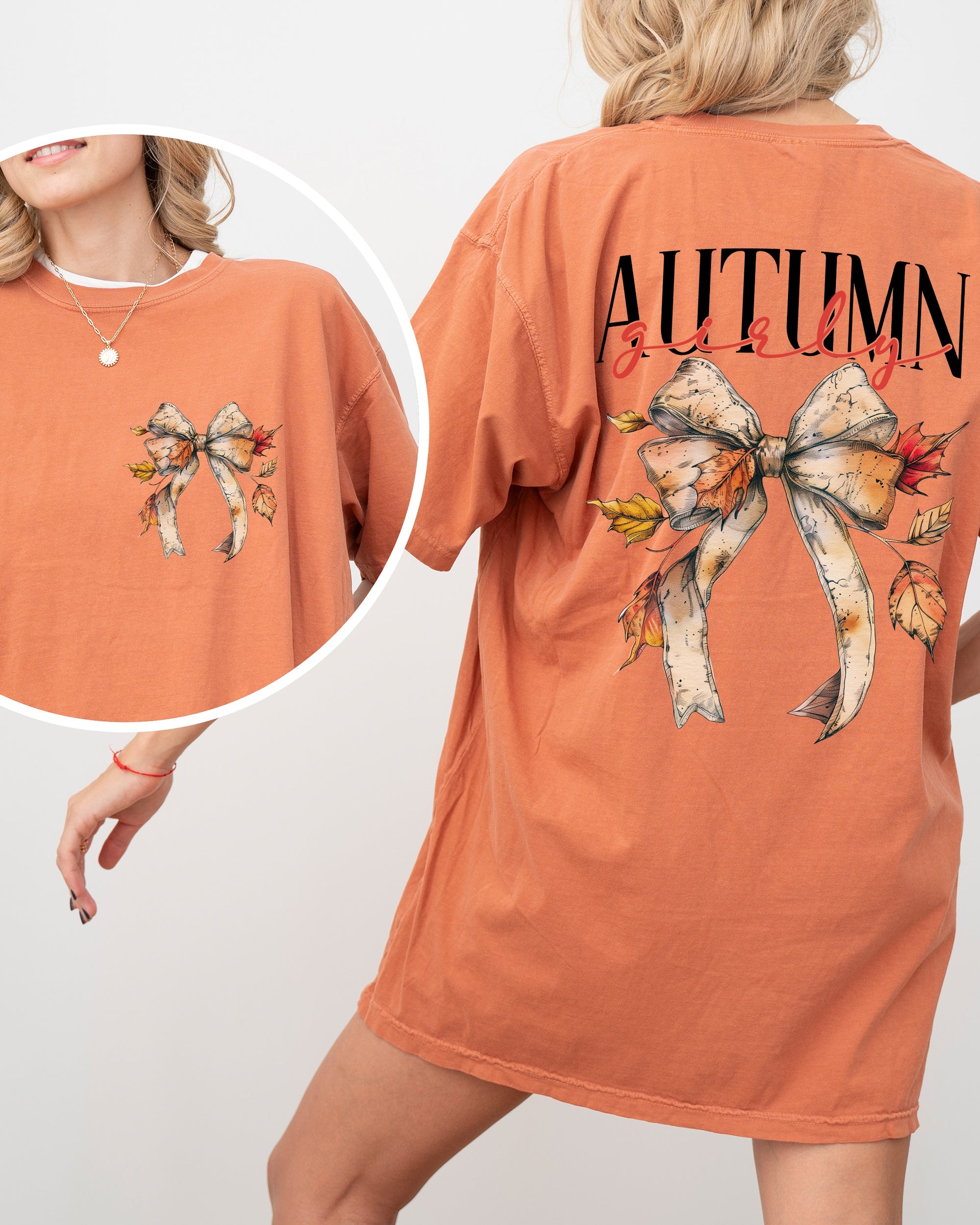 Autumn Girly, Fall, Leaves, Foliage, Pumpkin Spice Latte, Coffee, Thanksgiving Shirt Comfort Colors T-Shirt