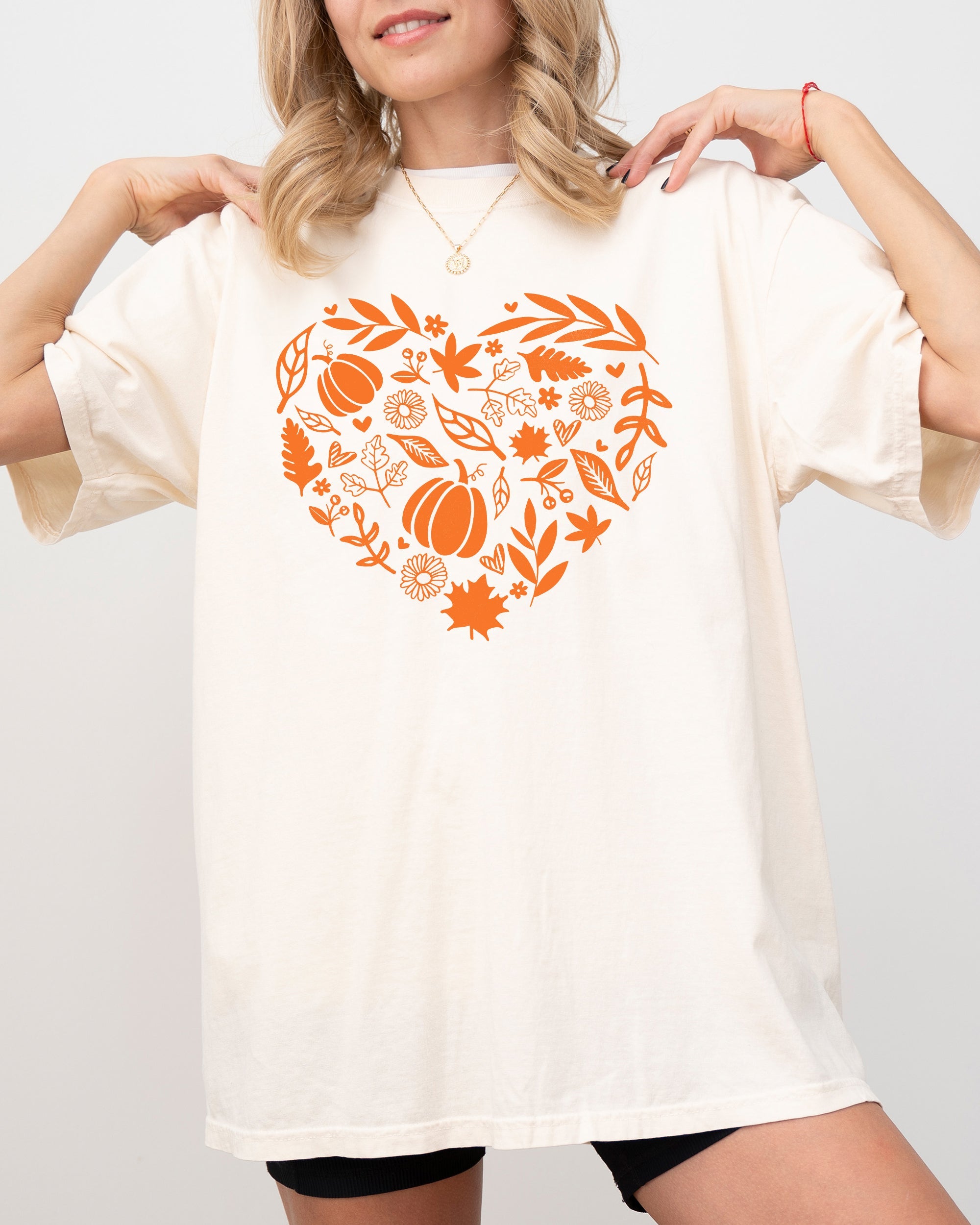 Autumn Heart Design, Pumpkins, Flowers, Leaves, Fall, Thanksgiving, Halloween Shirt Comfort Colors T-Shirt