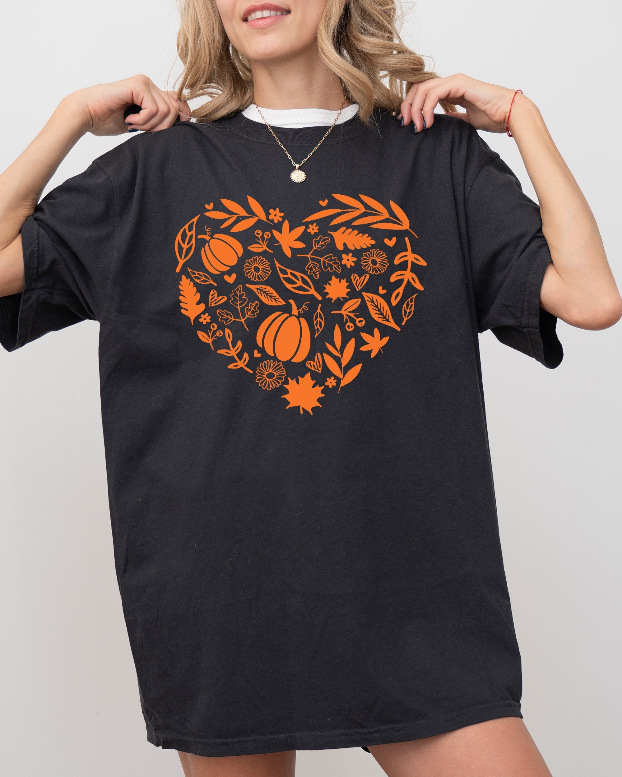 Autumn Heart Design, Pumpkins, Flowers, Leaves, Fall, Thanksgiving, Halloween Shirt Comfort Colors T-Shirt