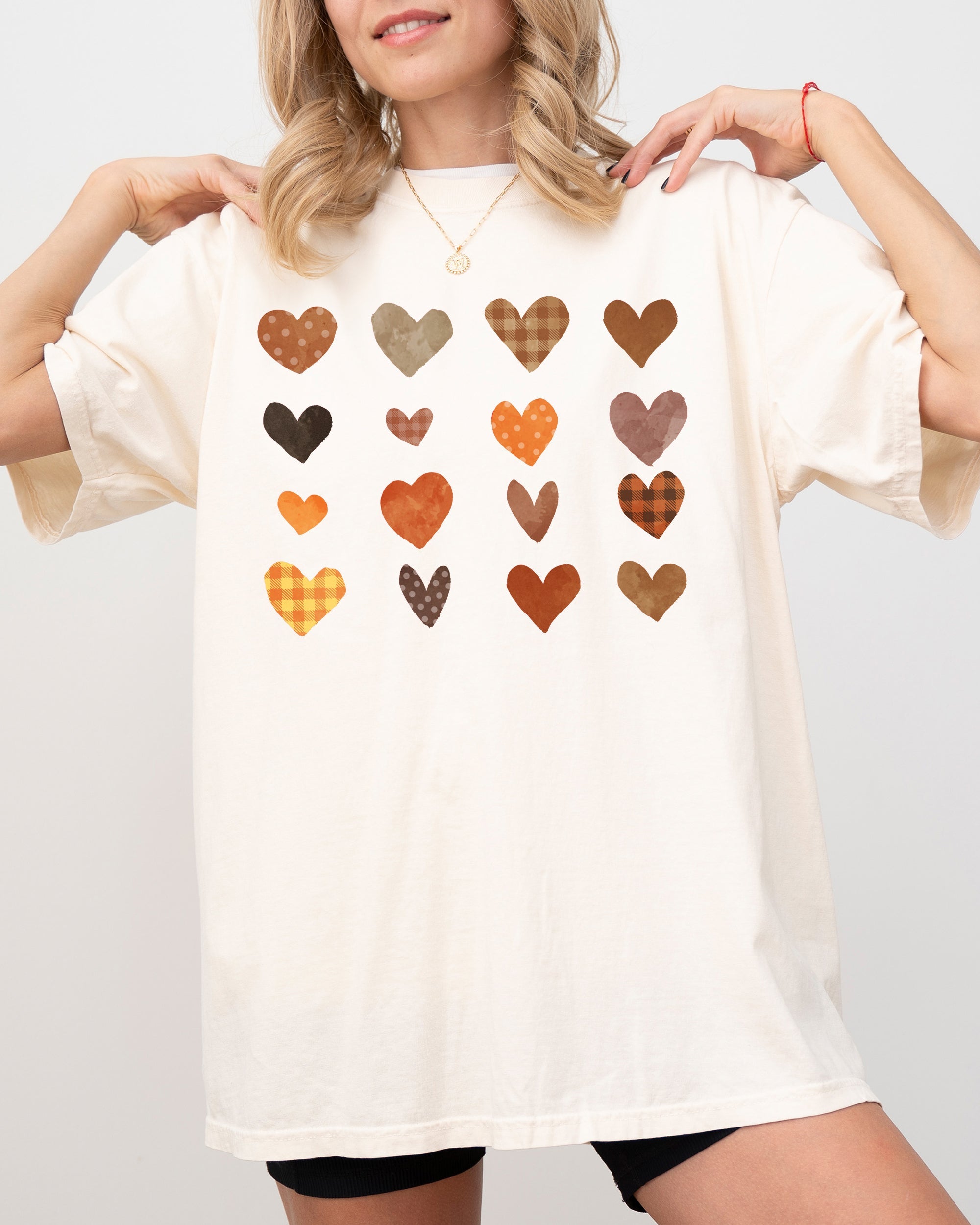 Autumn Hearts, Girly, Fall, Thanksgiving, Plaid Shirt Comfort Colors T-Shirt
