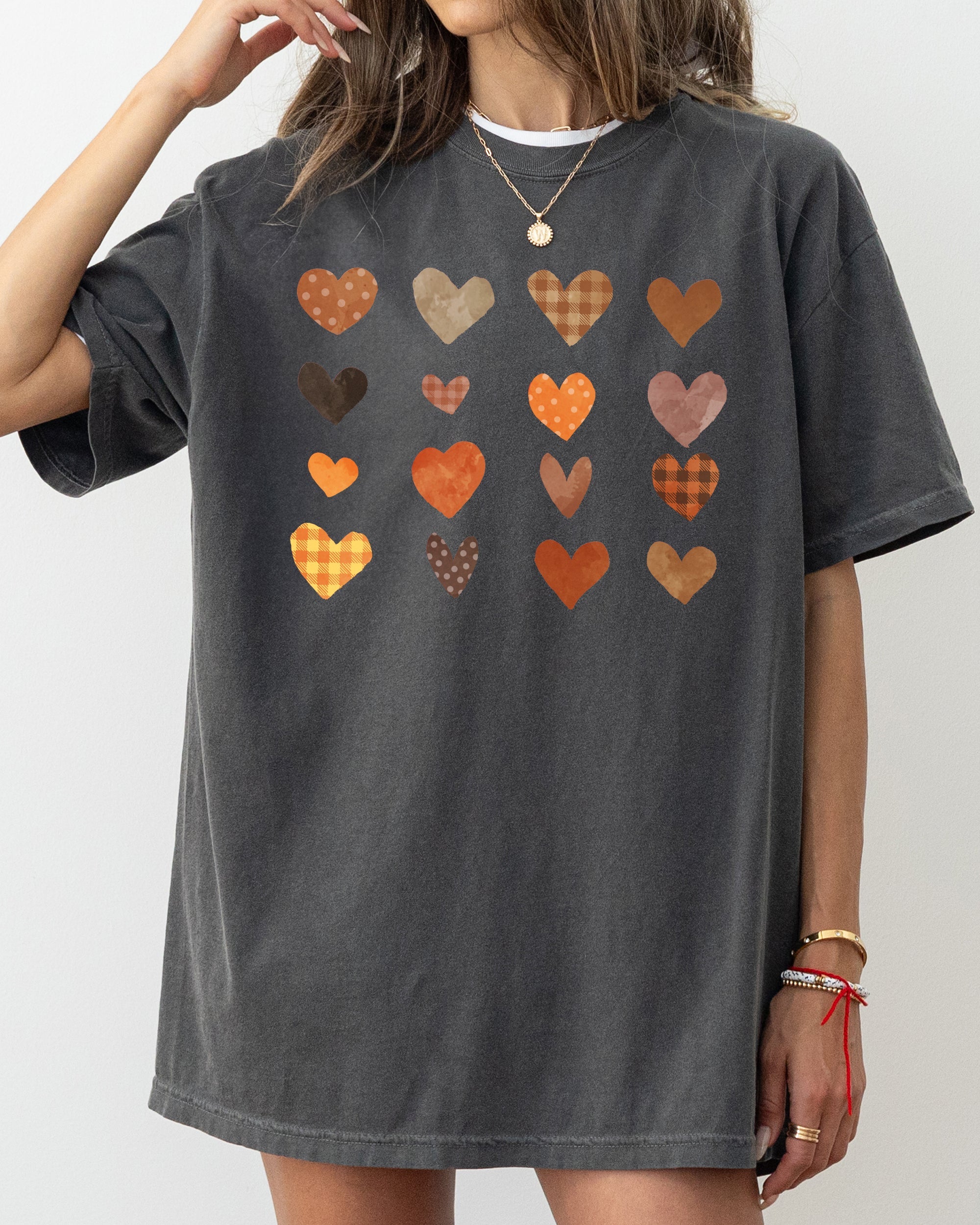 Autumn Hearts, Girly, Fall, Thanksgiving, Plaid Shirt Comfort Colors T-Shirt
