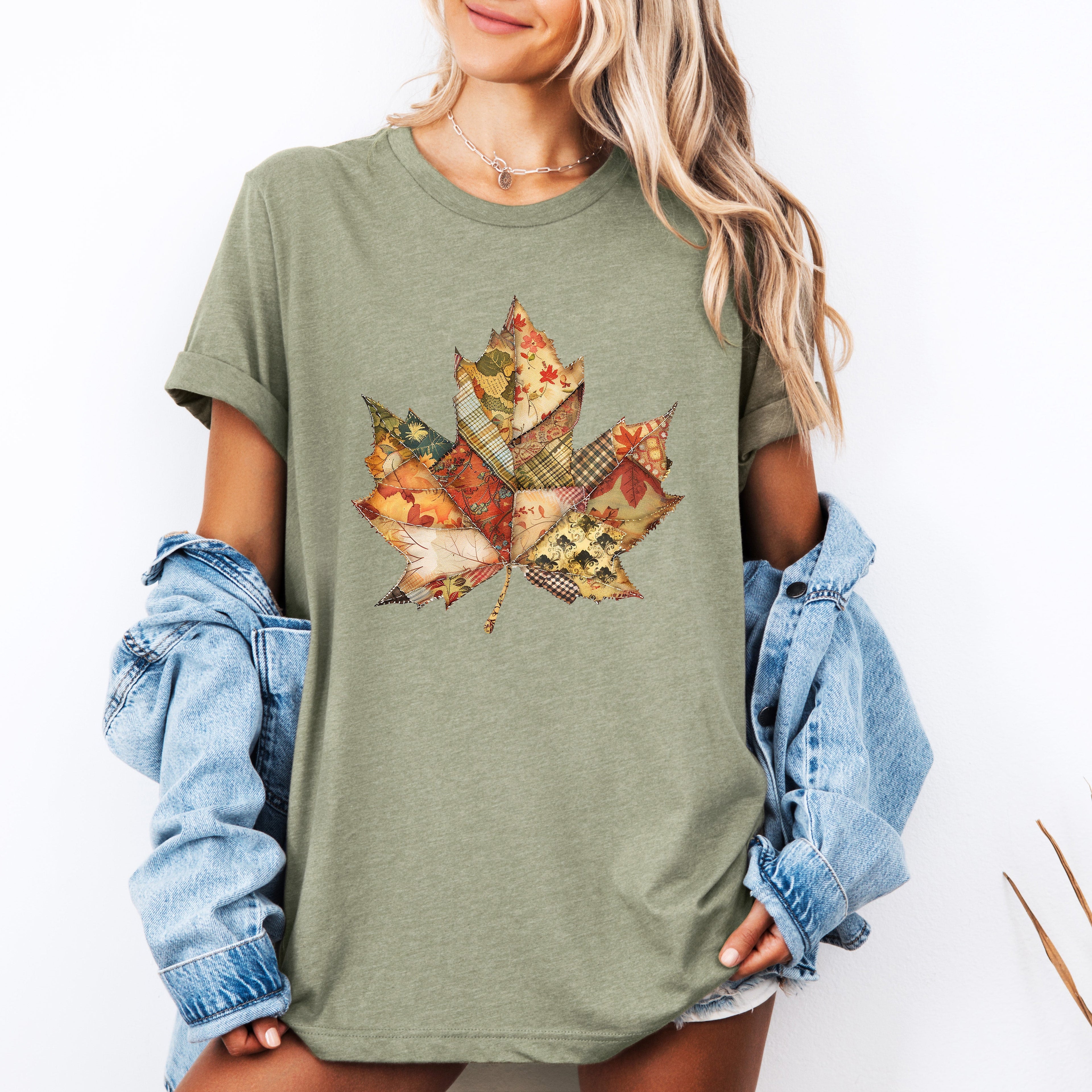 Autumn Leaf, Faux Quilt Leaves, Fall, Thanksgiving, Tshirt