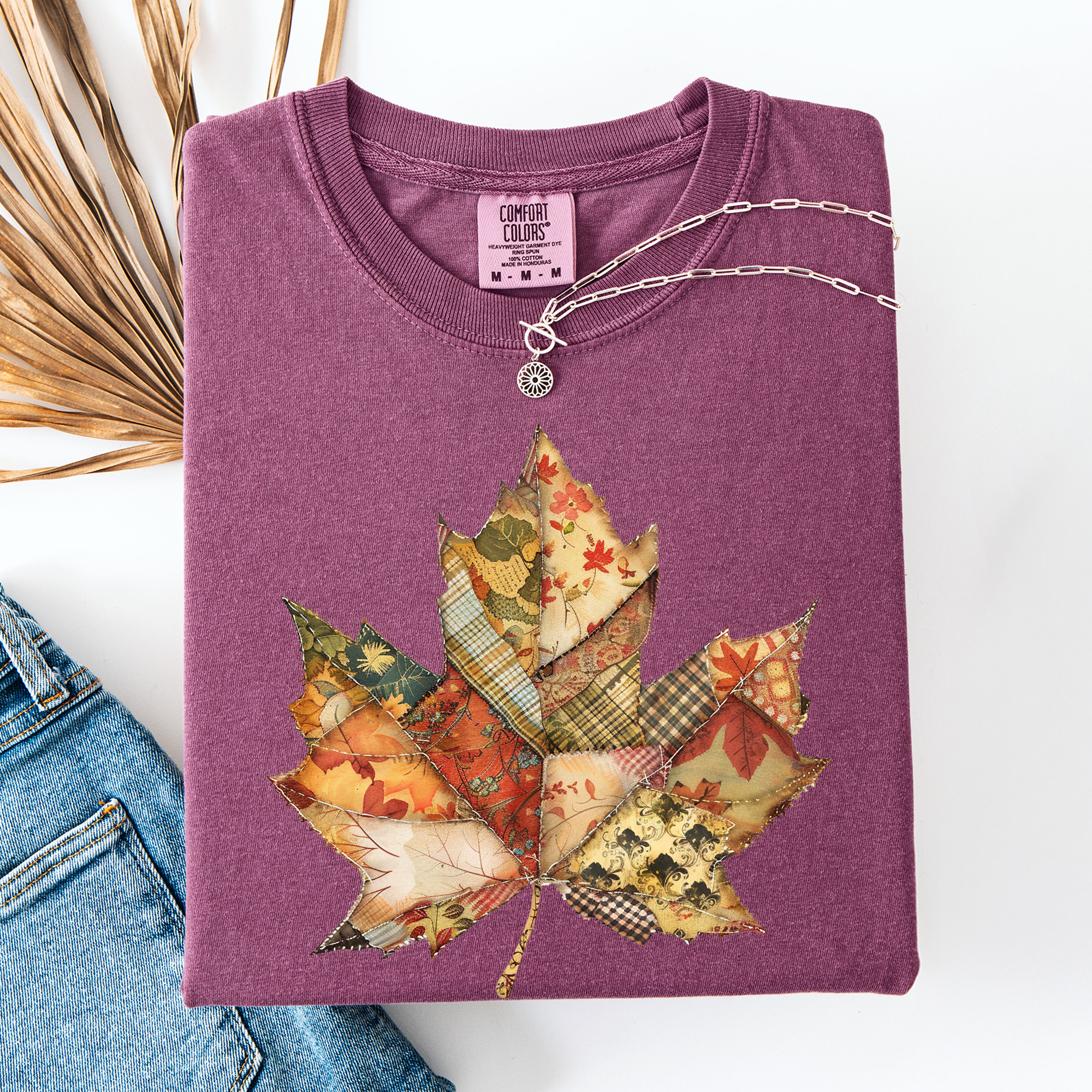 Autumn Leaf, Faux Quilt Leaves, Fall, Thanksgiving, Comfort Colors T-Shirt