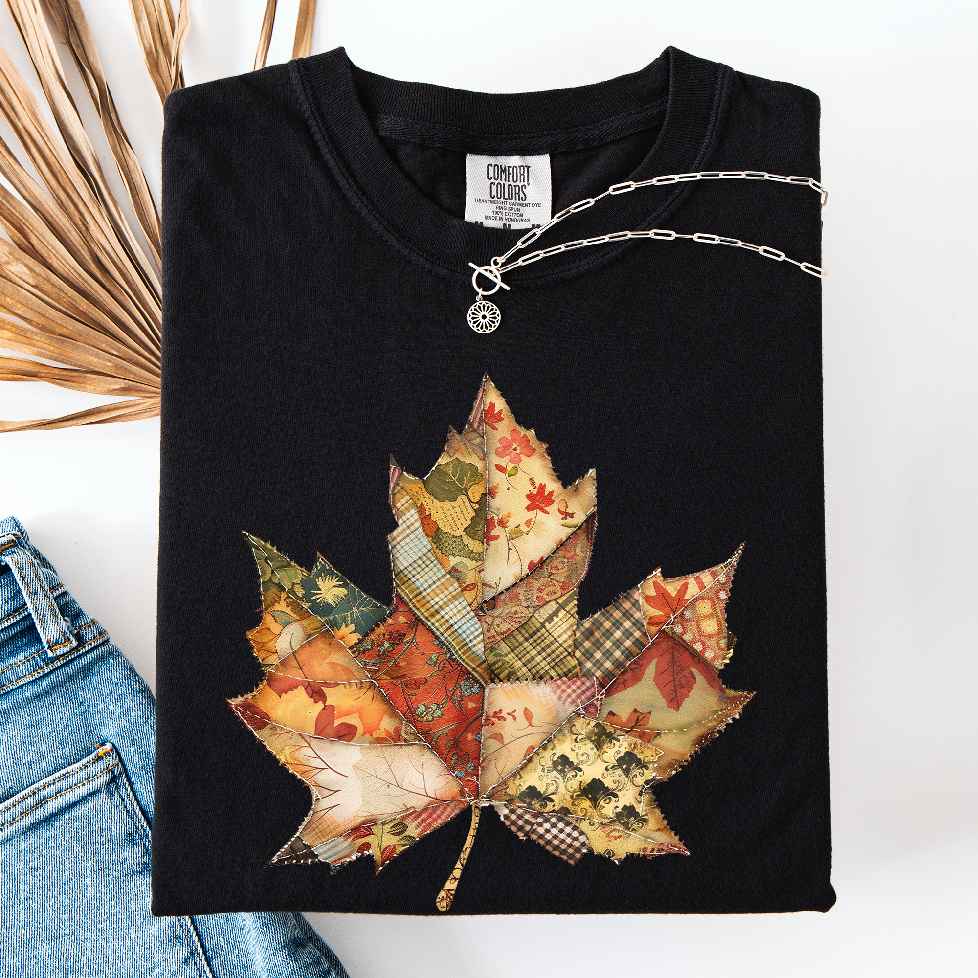 Autumn Leaf, Faux Quilt Leaves, Fall, Thanksgiving, Comfort Colors T-Shirt
