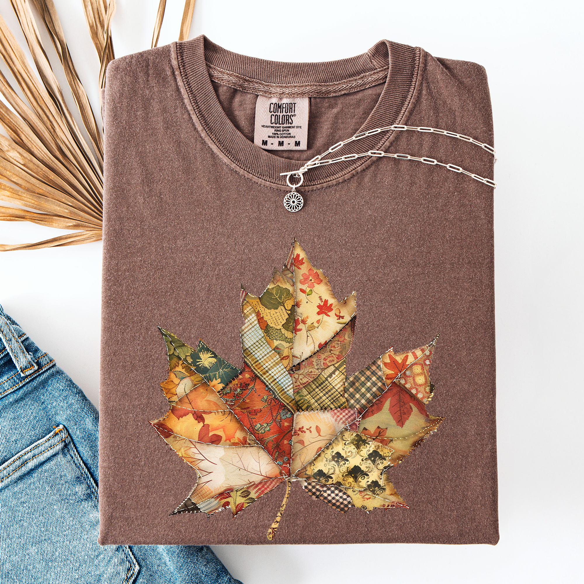 Autumn Leaf, Faux Quilt Leaves, Fall, Thanksgiving, Comfort Colors T-Shirt
