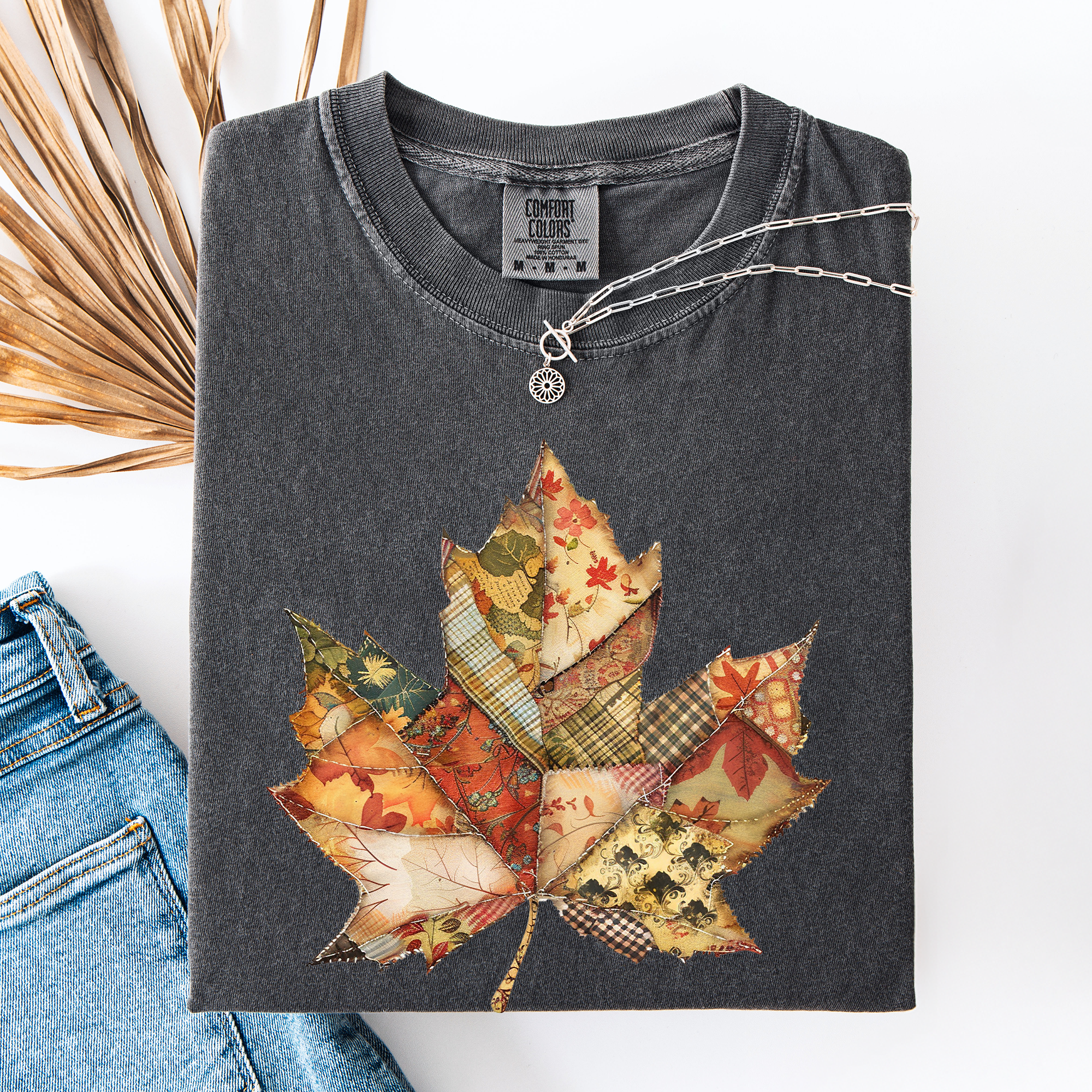 Autumn Leaf, Faux Quilt Leaves, Fall, Thanksgiving, Comfort Colors T-Shirt