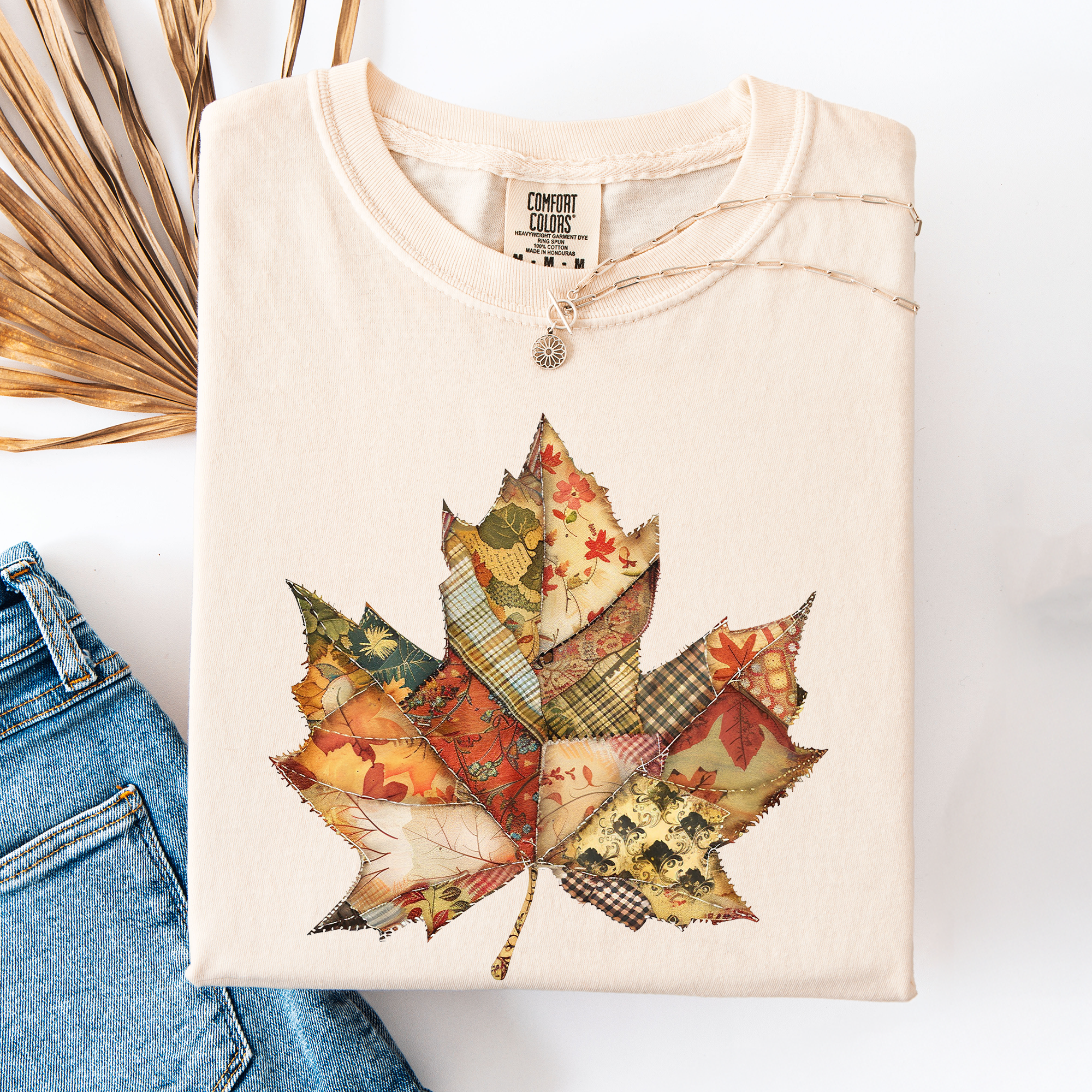 Autumn Leaf, Faux Quilt Leaves, Fall, Thanksgiving, Comfort Colors T-Shirt