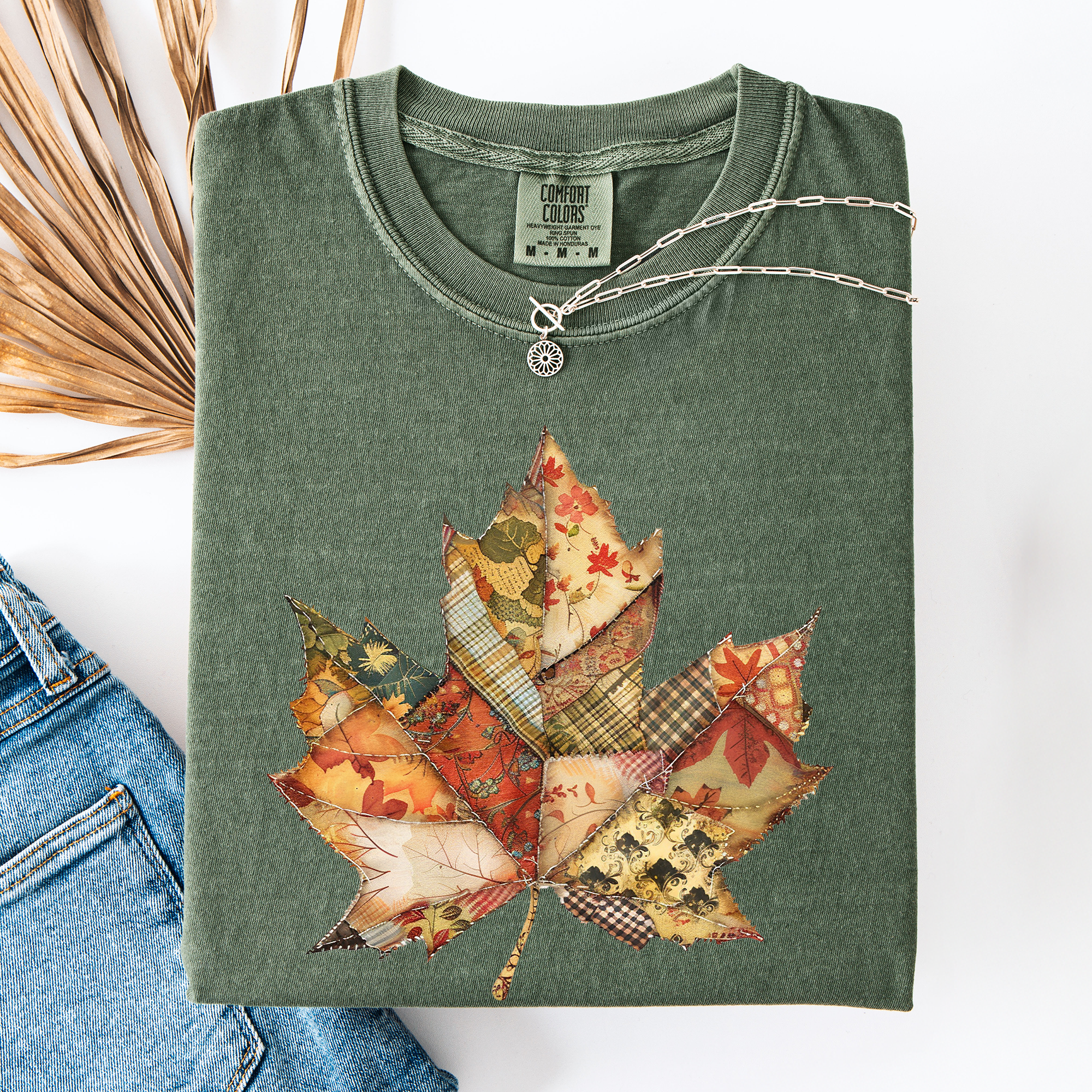 Autumn Leaf, Faux Quilt Leaves, Fall, Thanksgiving, Comfort Colors T-Shirt