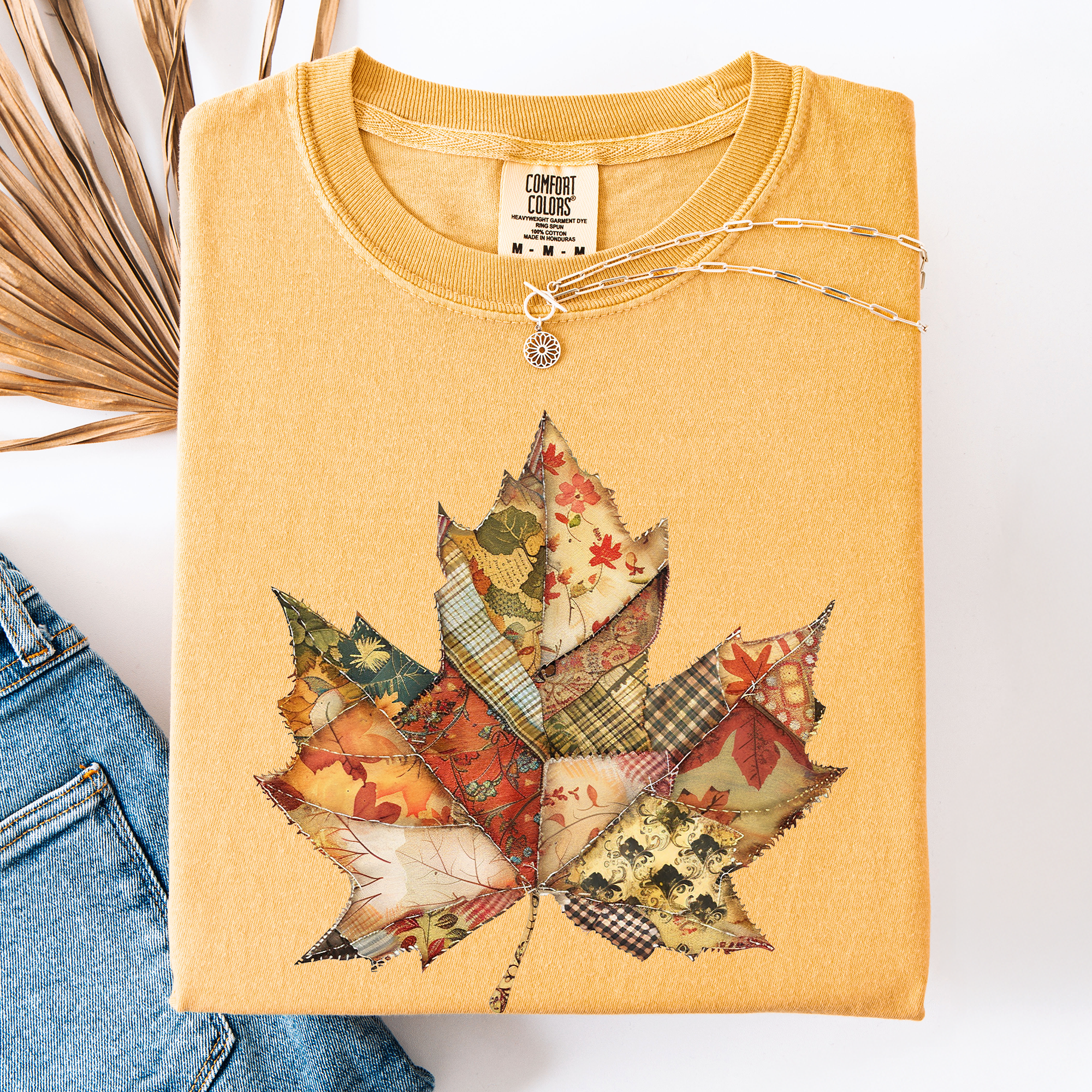 Autumn Leaf, Faux Quilt Leaves, Fall, Thanksgiving, Comfort Colors T-Shirt
