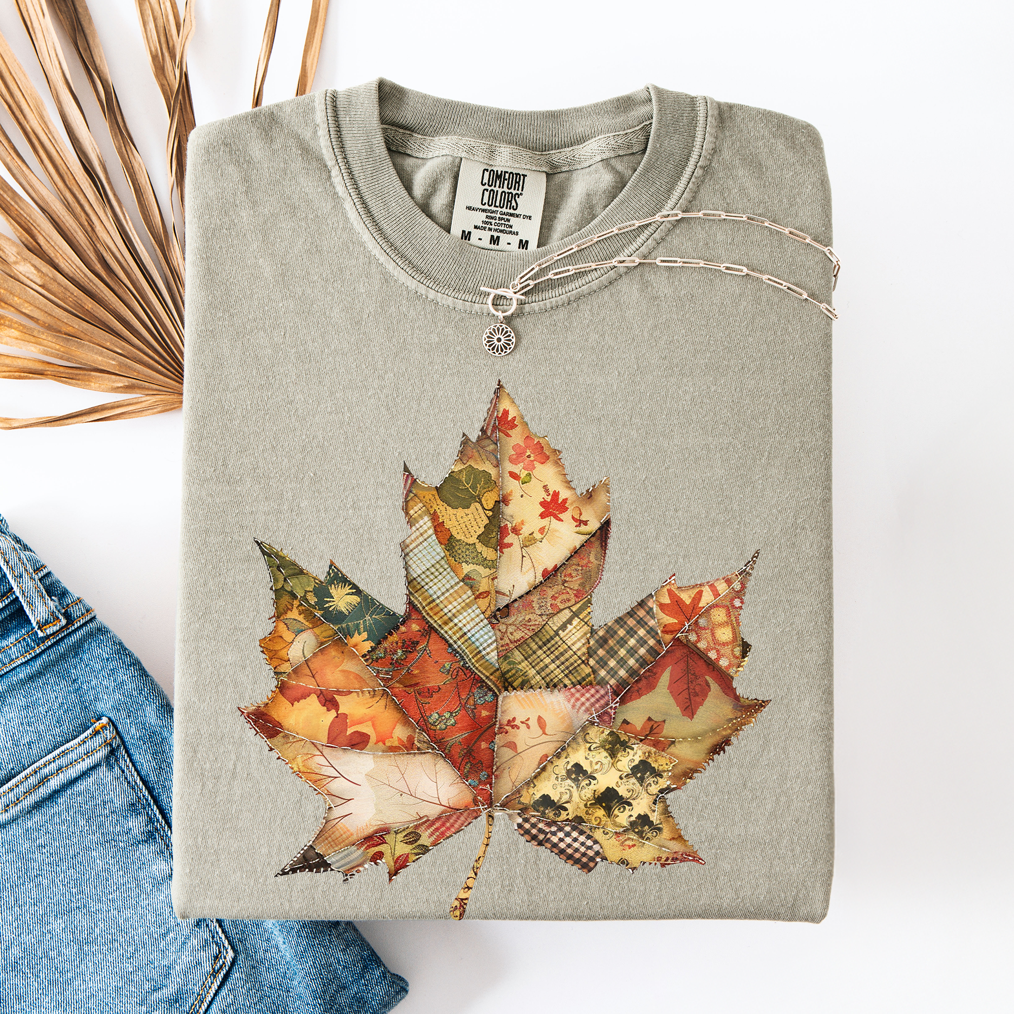 Autumn Leaf, Faux Quilt Leaves, Fall, Thanksgiving, Comfort Colors T-Shirt