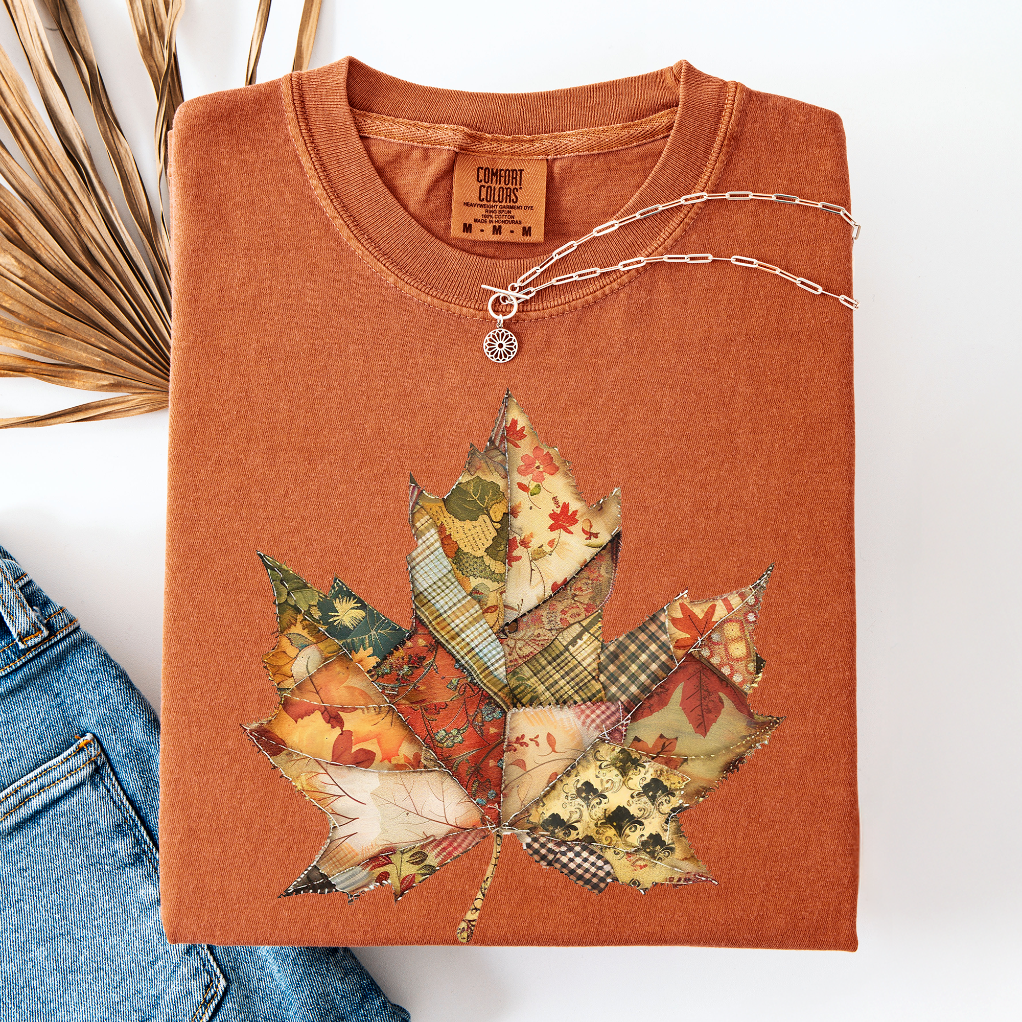Autumn Leaf, Faux Quilt Leaves, Fall, Thanksgiving, Comfort Colors T-Shirt