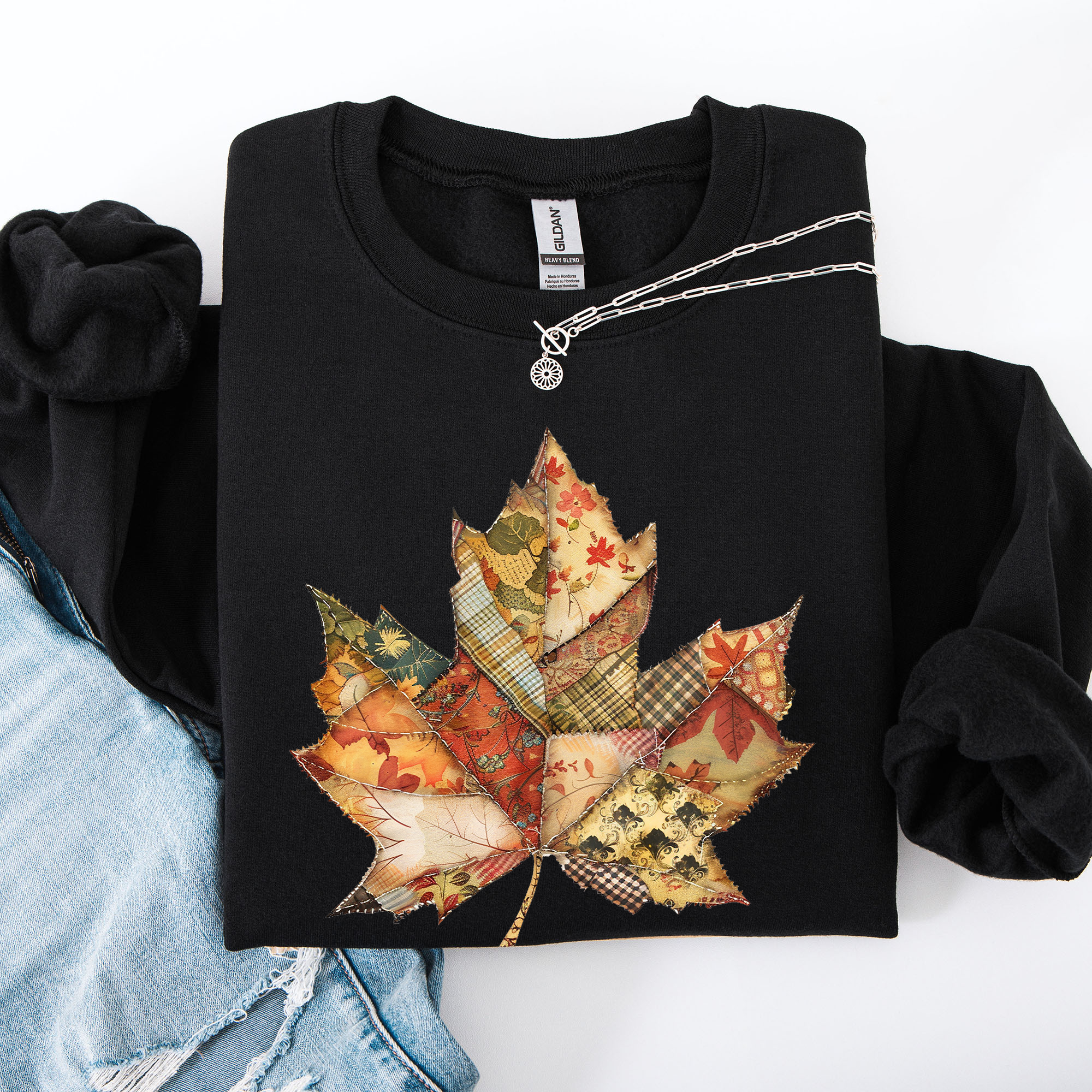 Autumn Leaf, Faux Quilt Leaves, Fall, Thanksgiving Sweatshirt