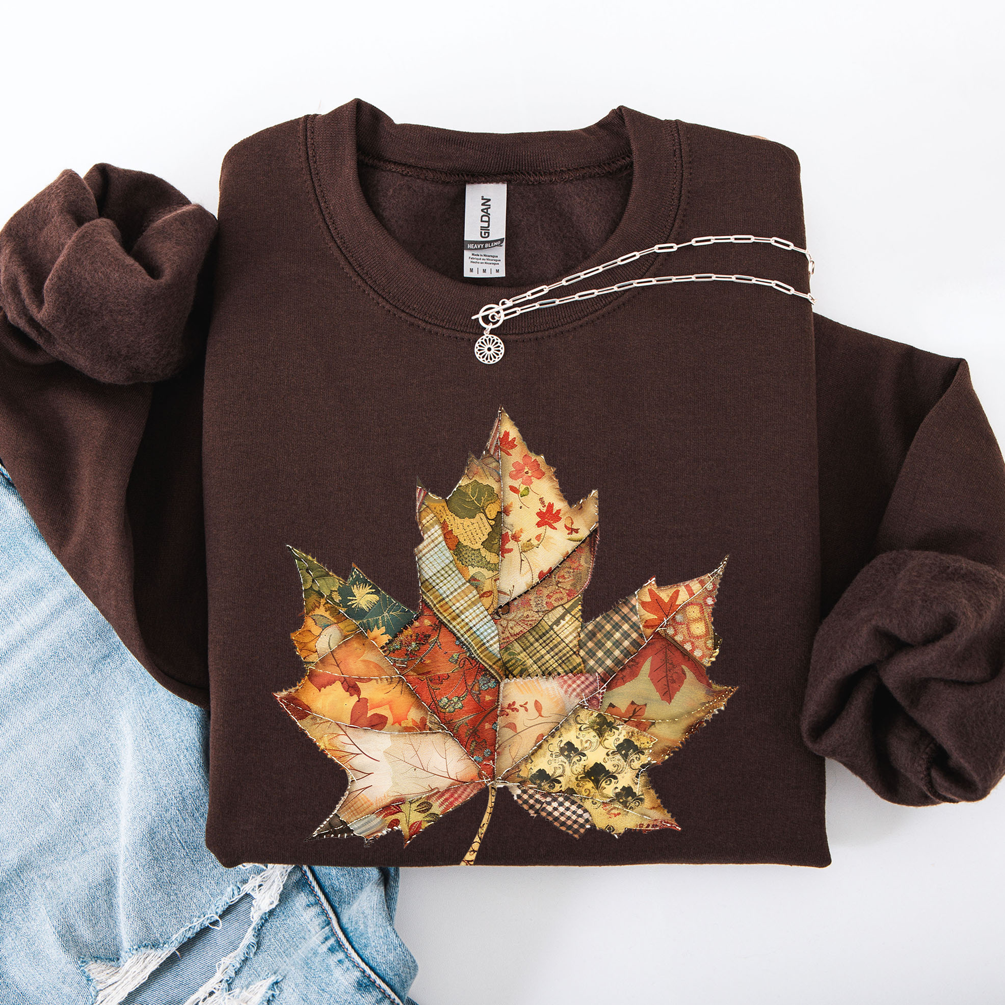 Autumn Leaf, Faux Quilt Leaves, Fall, Thanksgiving Sweatshirt