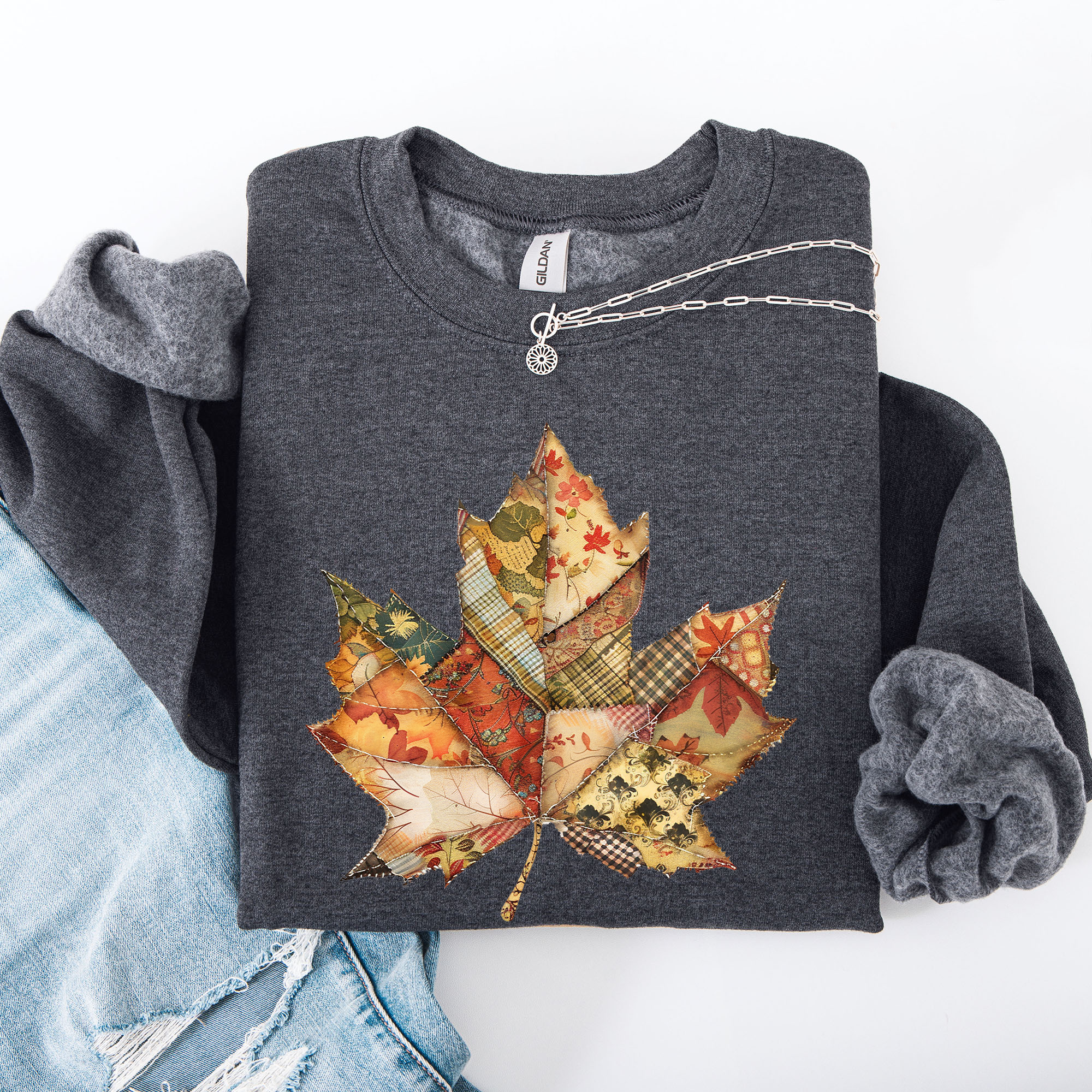 Autumn Leaf, Faux Quilt Leaves, Fall, Thanksgiving Sweatshirt