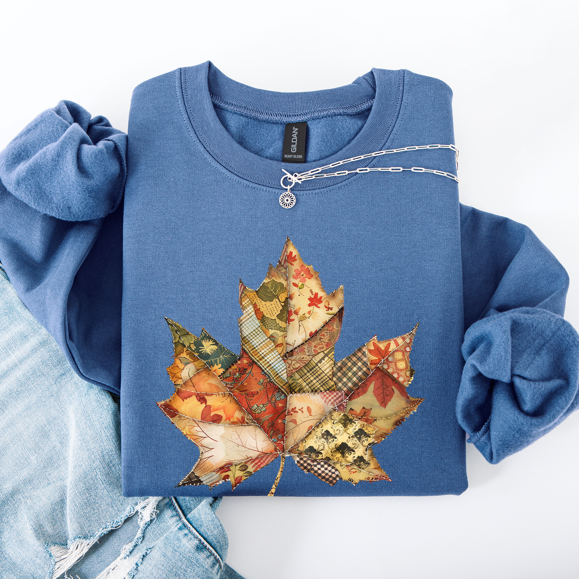 Autumn Leaf, Faux Quilt Leaves, Fall, Thanksgiving Sweatshirt