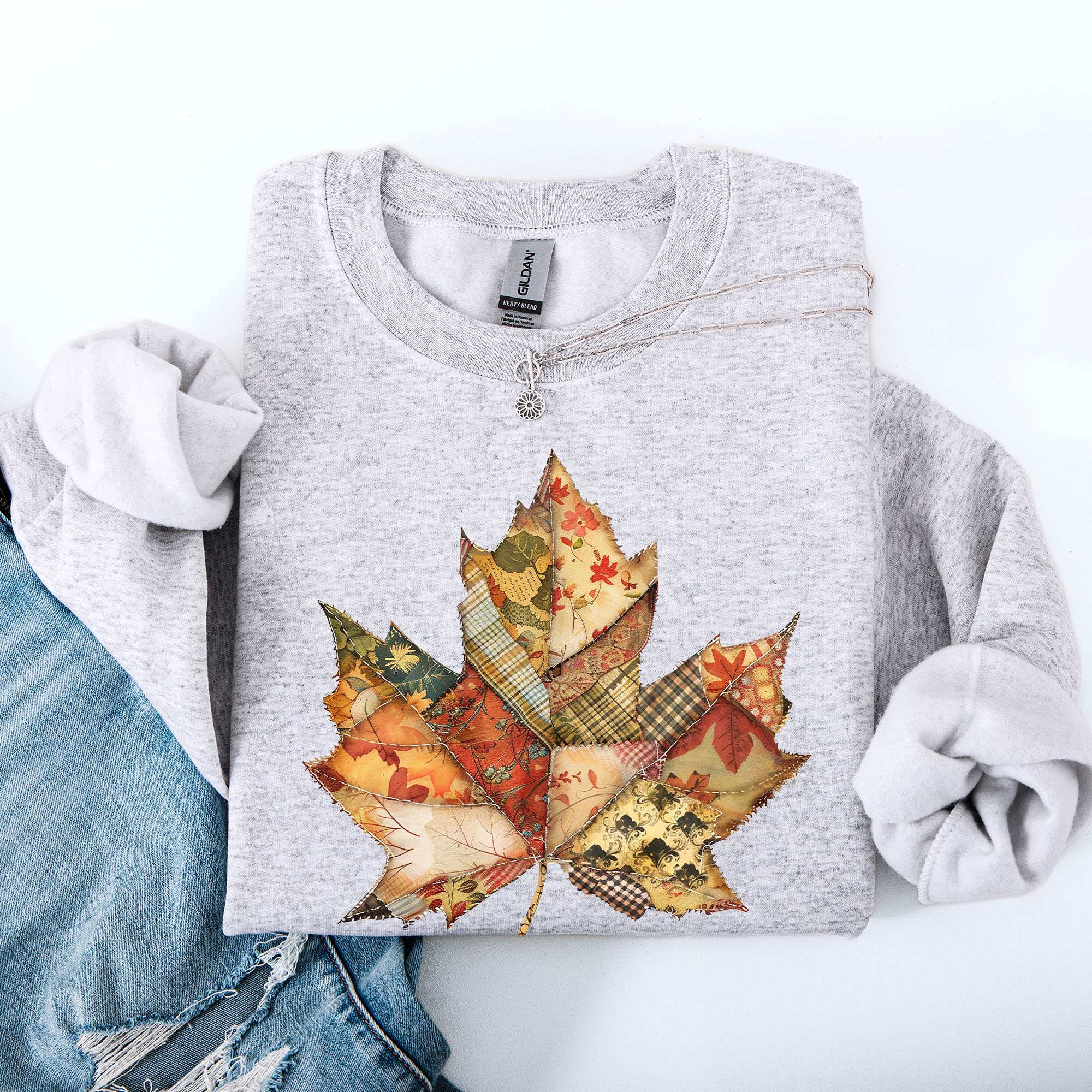 Autumn Leaf, Faux Quilt Leaves, Fall, Thanksgiving Sweatshirt