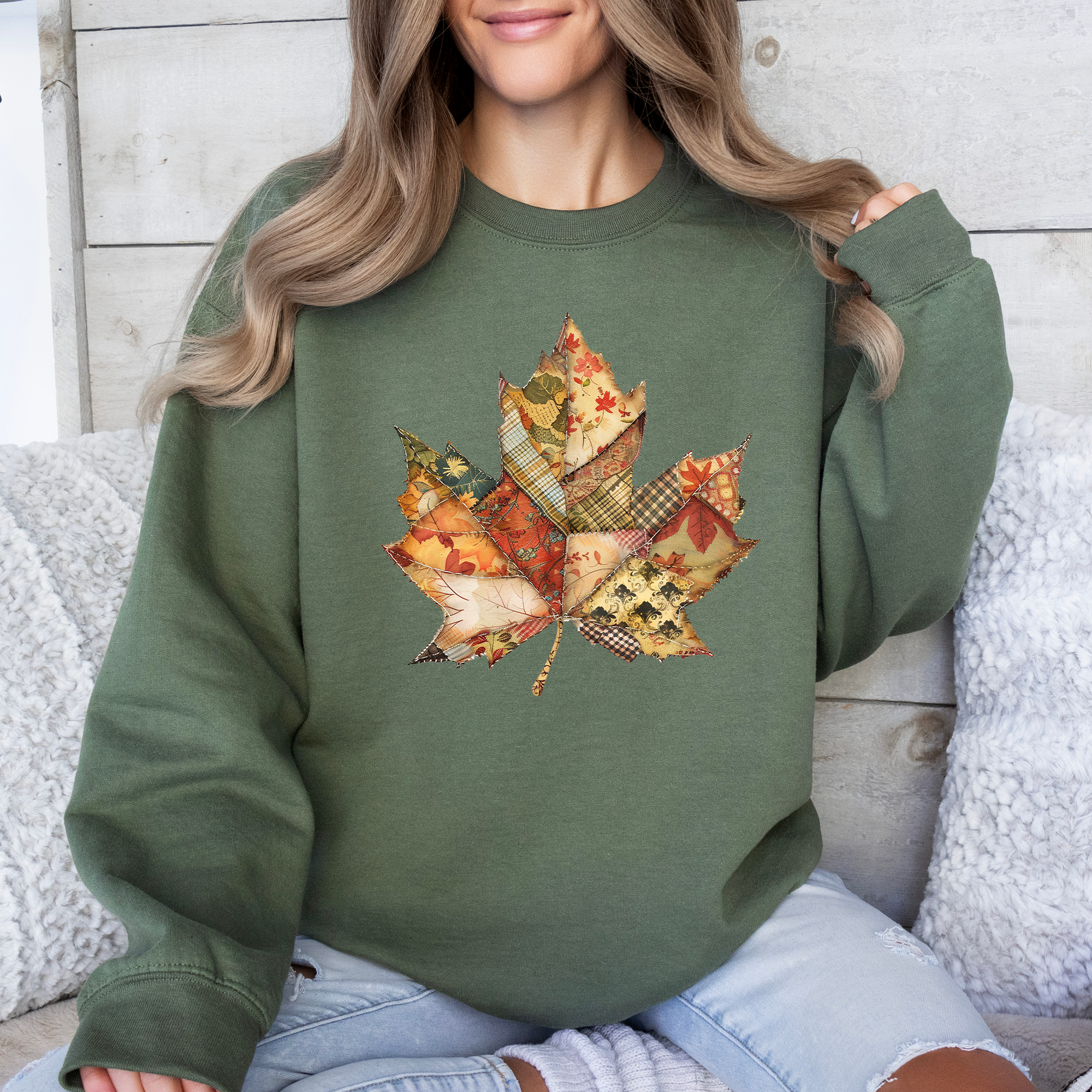 Autumn Leaf, Faux Quilt Leaves, Fall, Thanksgiving Sweatshirt