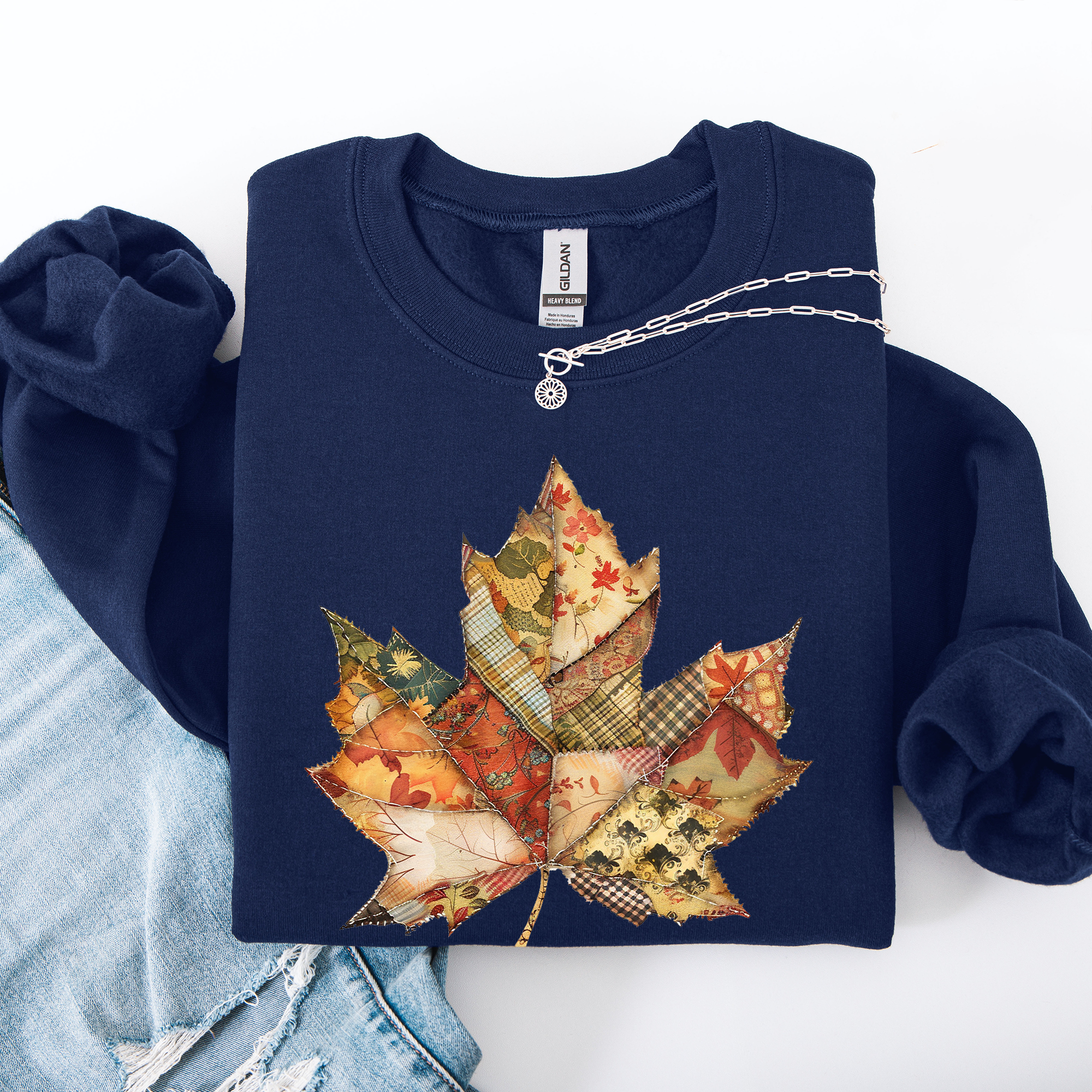 Autumn Leaf, Faux Quilt Leaves, Fall, Thanksgiving Sweatshirt