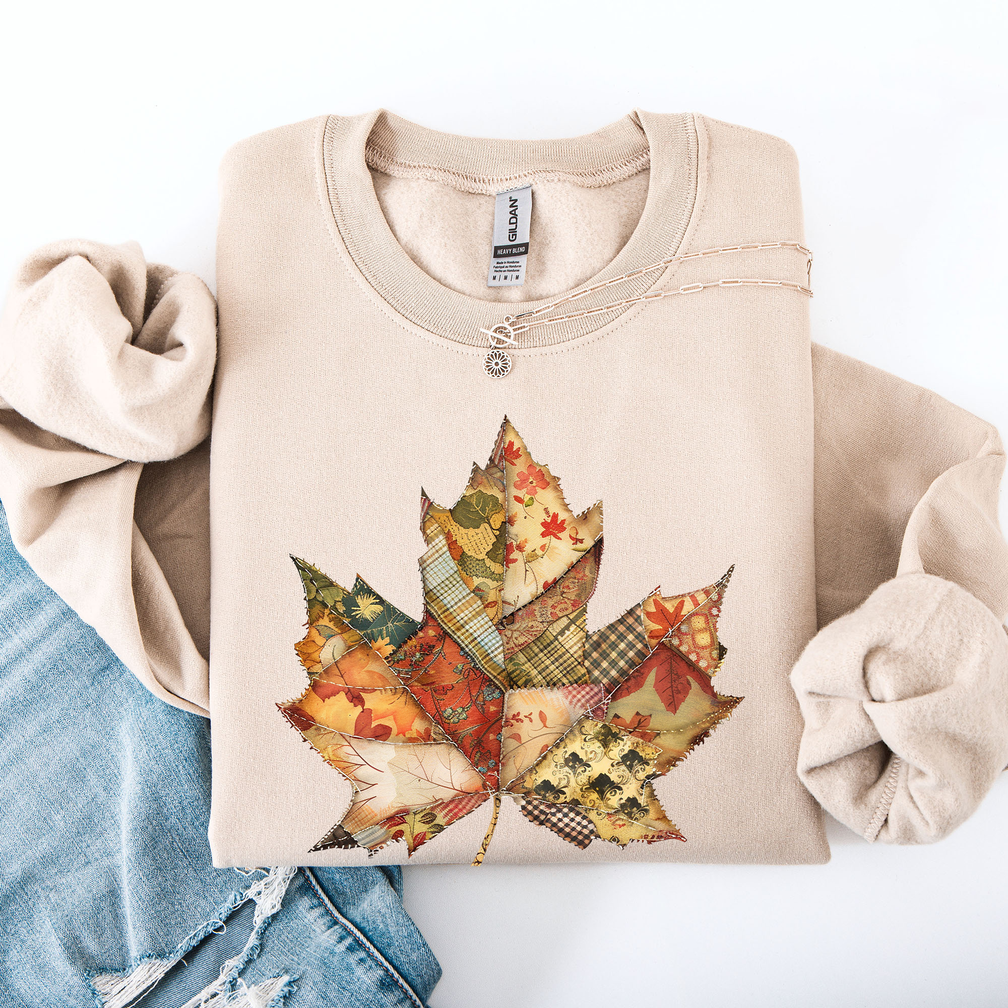 Autumn Leaf, Faux Quilt Leaves, Fall, Thanksgiving Sweatshirt