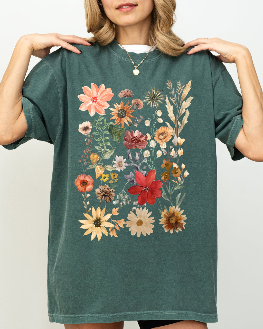 Autumn Pressed Flowers, Beautiful, Nature, Leaves, Botanical, Fall Shirt Comfort Colors T-Shirt