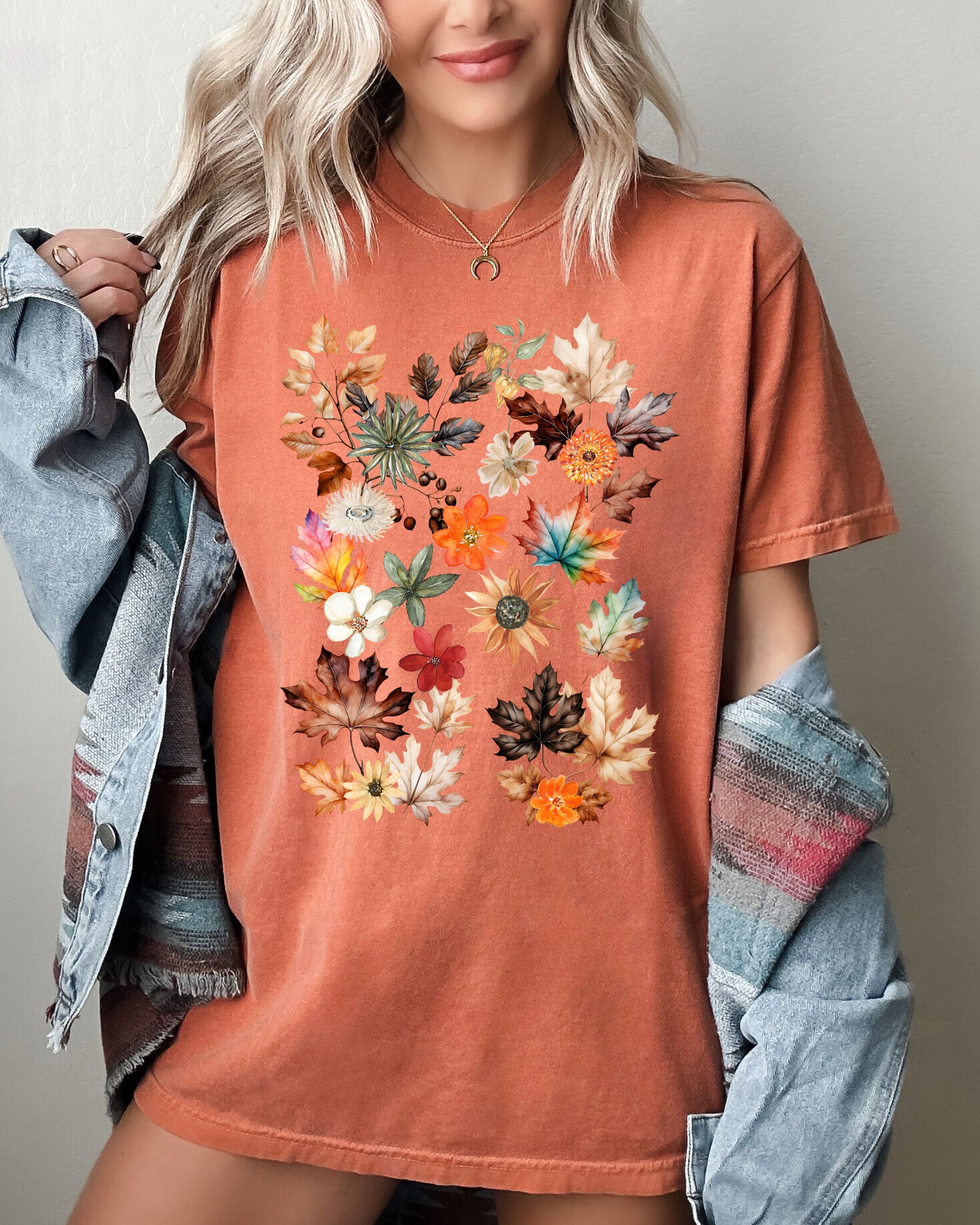 Autumn Pressed Leaves, Beautiful, Nature, Flowers, Botanical, Fall Shirt Comfort Colors T-Shirt