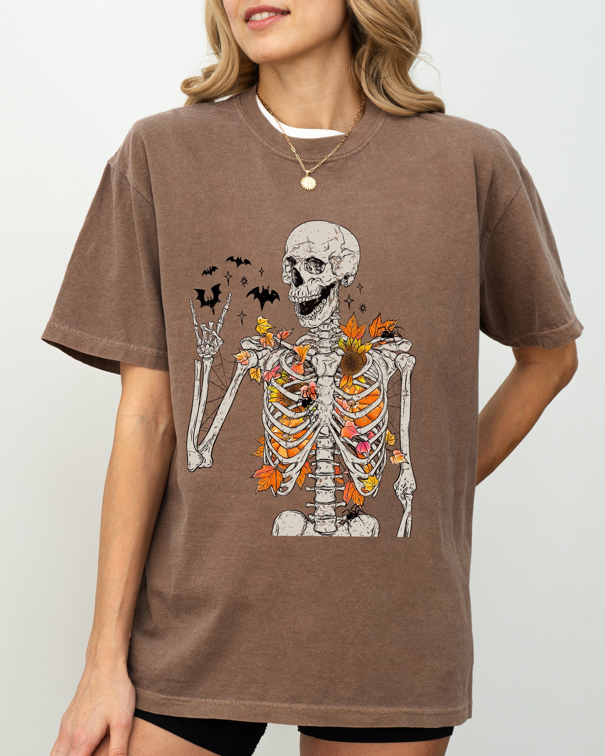Autumn Skeleton, Funny, Bats, Halloween, Fall, Funny Shirt Comfort Colors T-Shirt
