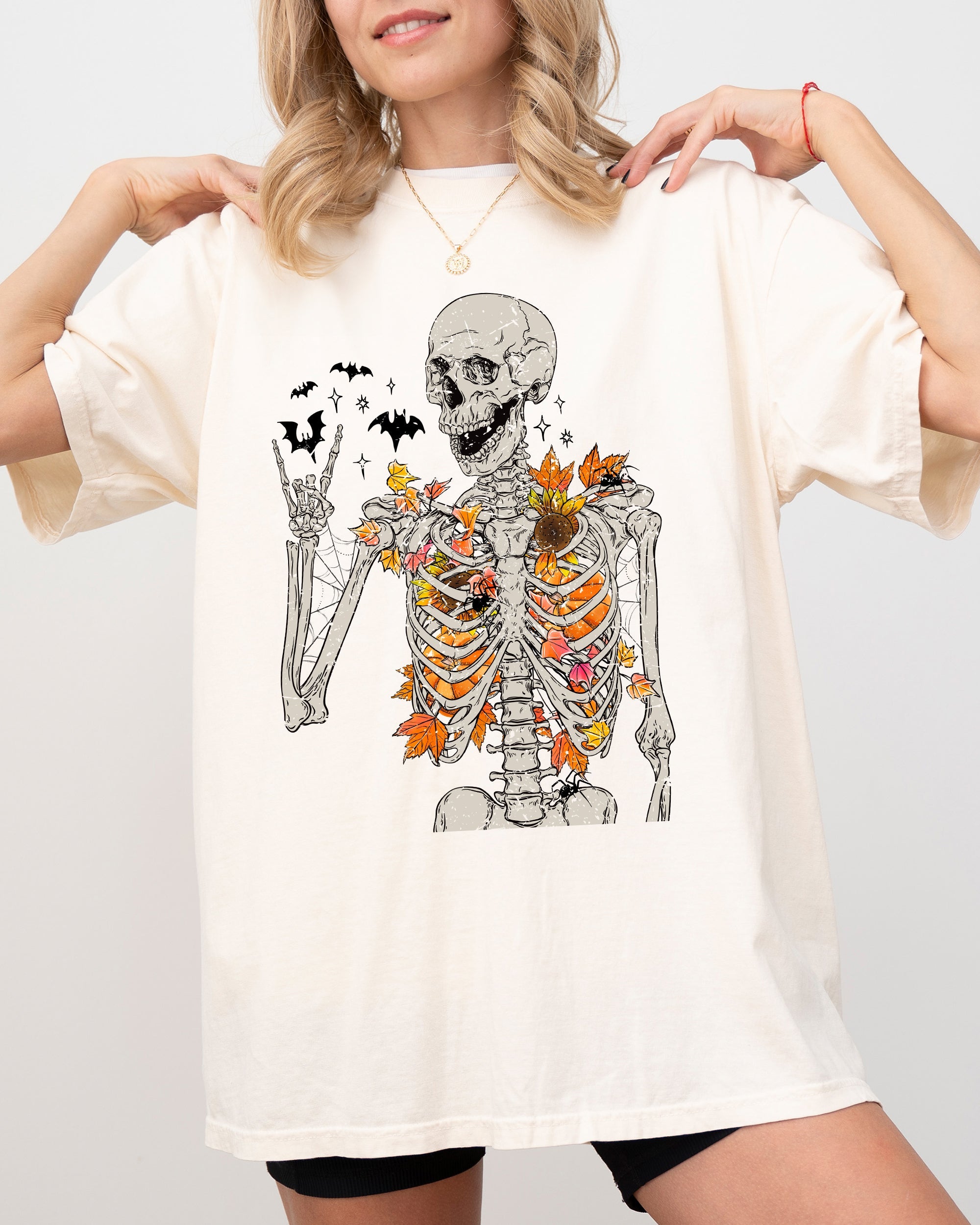 Autumn Skeleton, Funny, Bats, Halloween, Fall, Funny Shirt Comfort Colors T-Shirt