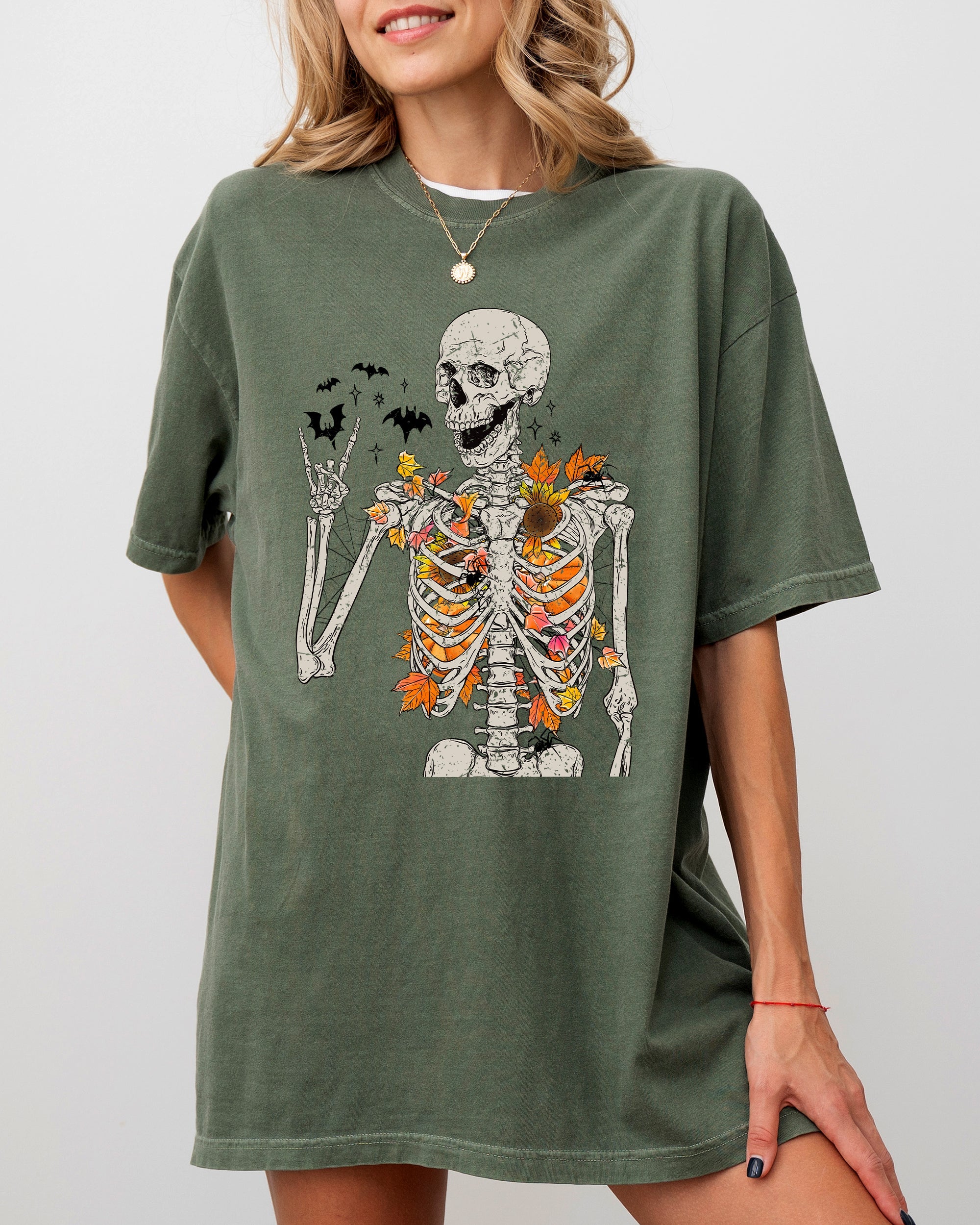 Autumn Skeleton, Funny, Bats, Halloween, Fall, Funny Shirt Comfort Colors T-Shirt