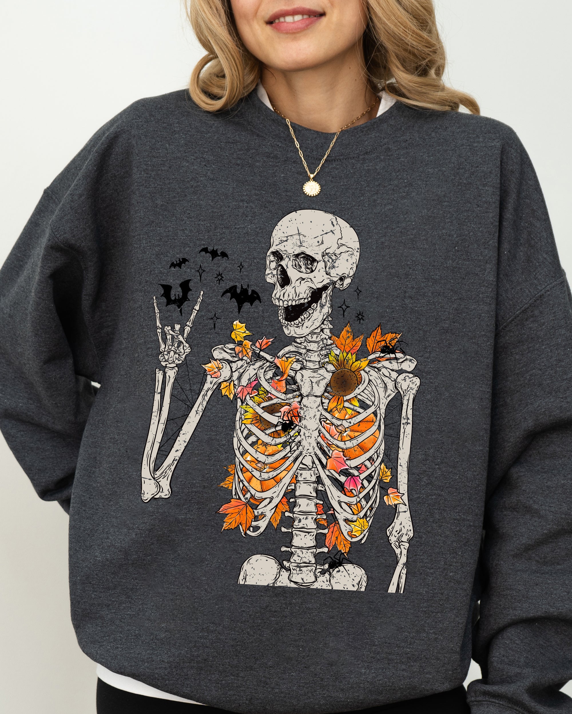Autumn Skeleton, Funny, Bats, Halloween, Fall, Funny Sweatshirt