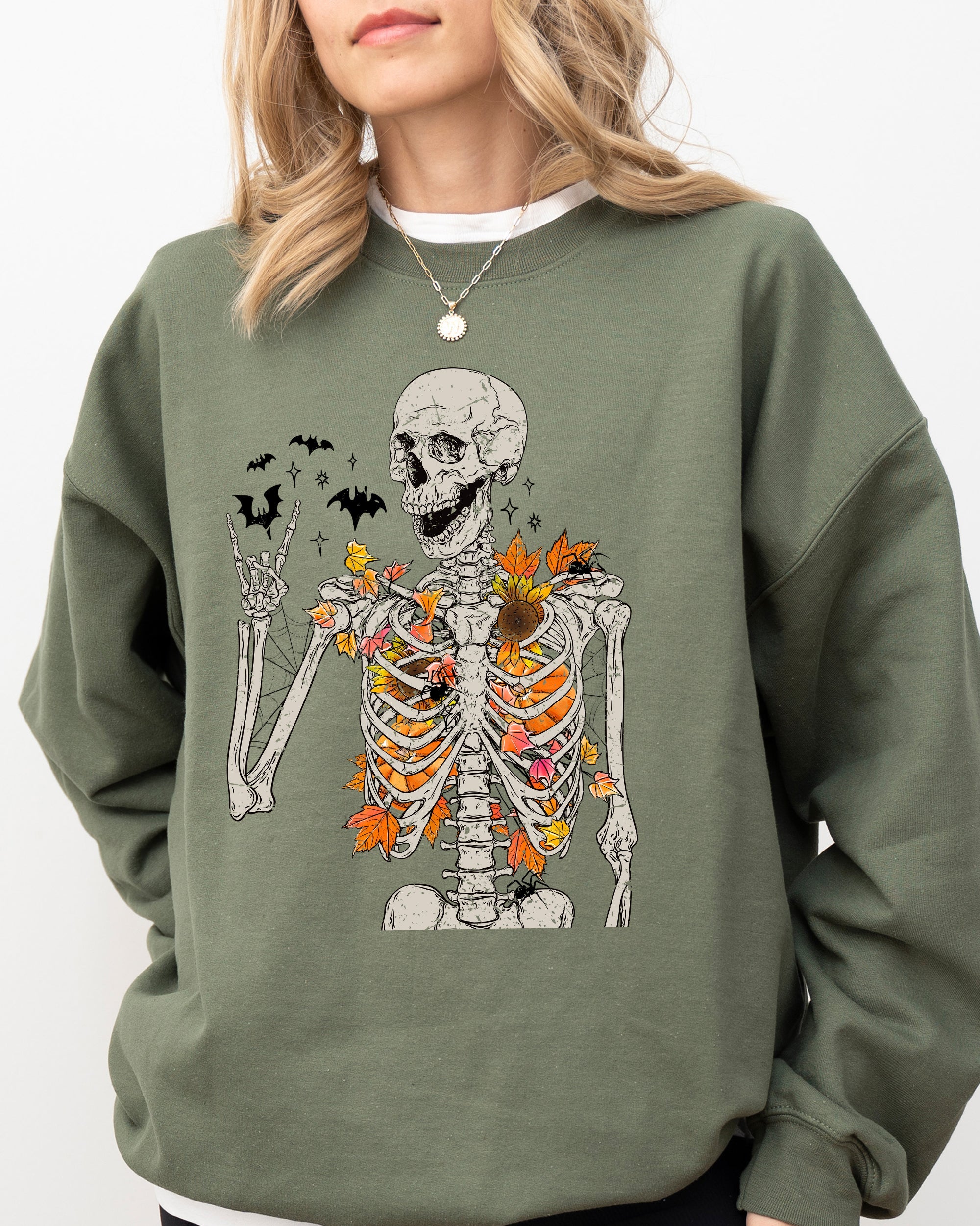 Autumn Skeleton, Funny, Bats, Halloween, Fall, Funny Sweatshirt