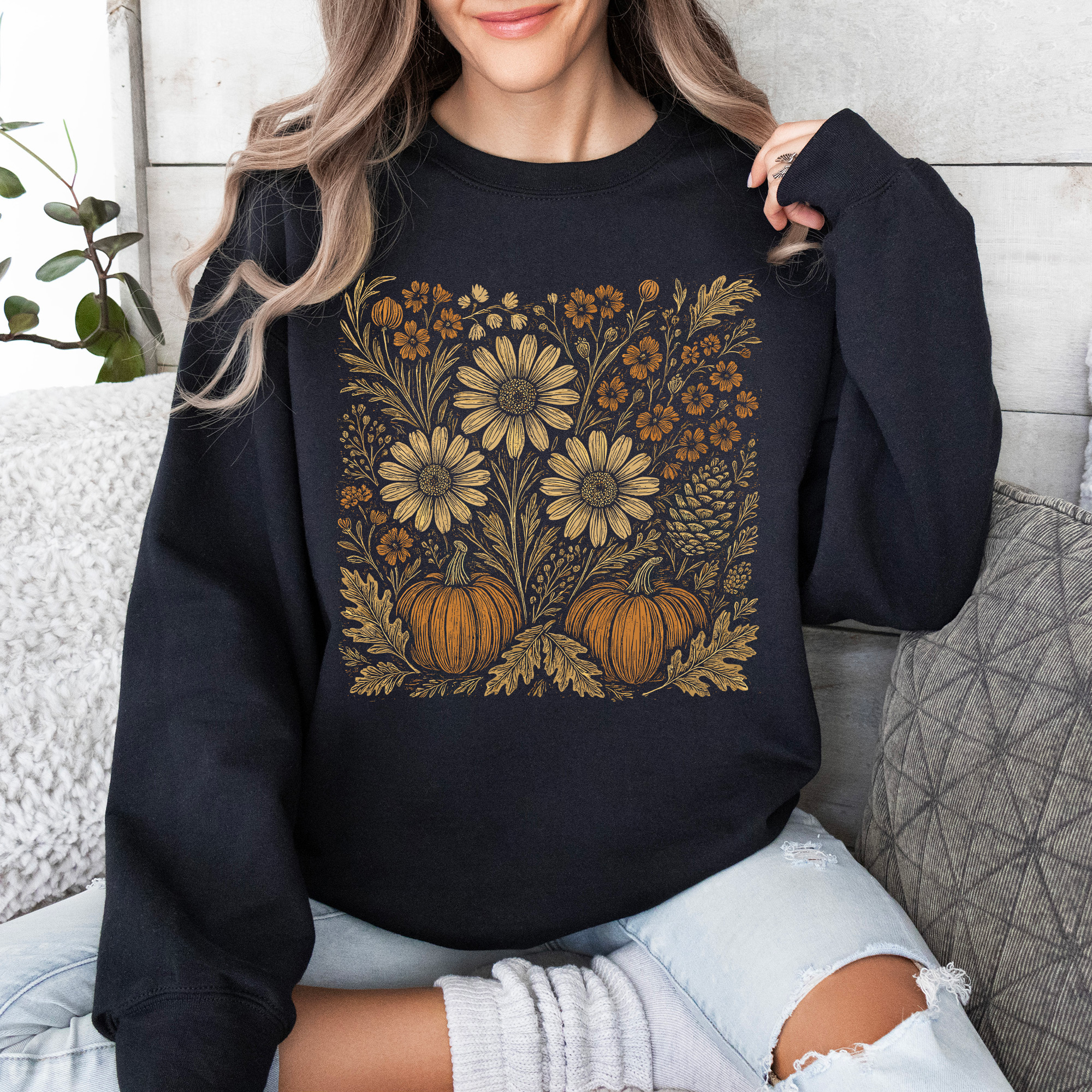 Autumn Wildflowers, Minimalist, Gorgeous, Fall, Pumpkin Sweatshirt
