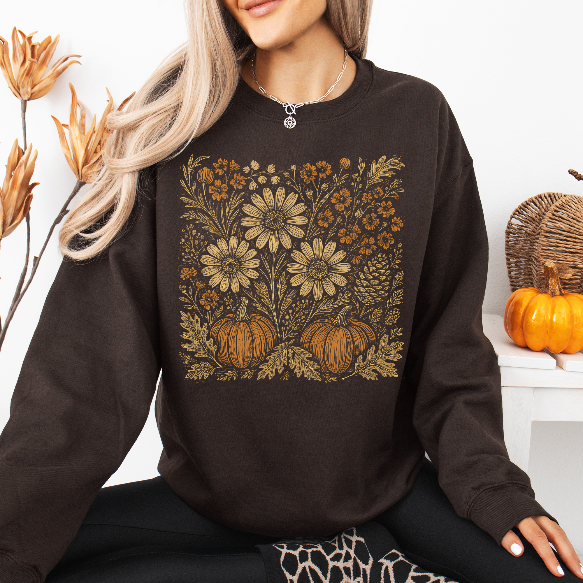 Autumn Wildflowers, Minimalist, Gorgeous, Fall, Pumpkin Sweatshirt