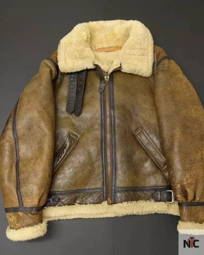 Avirex B-3 Brown Shearling Leather Flight Jacket Clanton Jacket