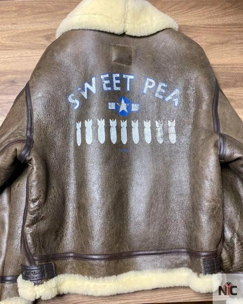 Avirex B-3 Mouton Brown Leather Flight Bomber Jacket Clanton Jacket