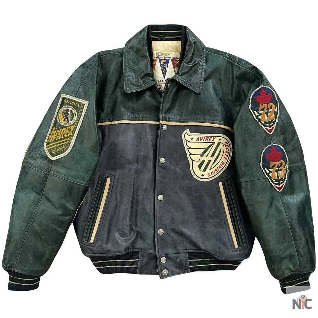 Avirex Canadian Hockey Leather Varsity Jacket Clanton Jacket