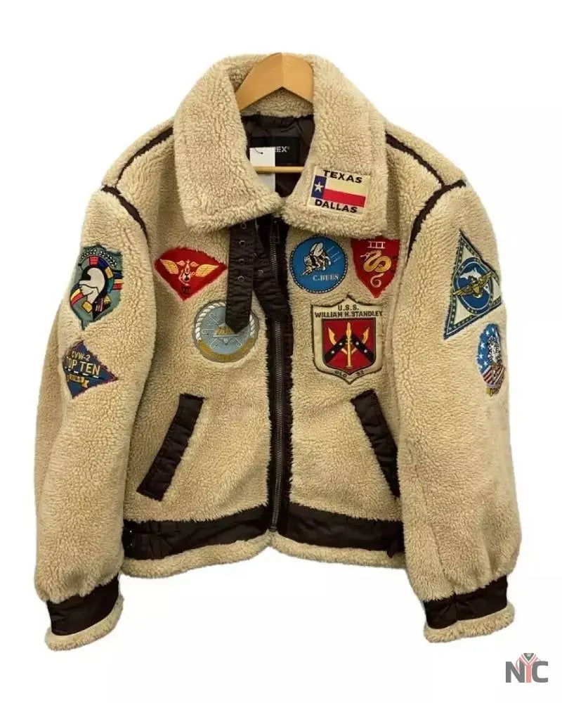 Avirex Retro B-3 Top Gun Beige Bomber Flight Jacket Clanton Jacket
