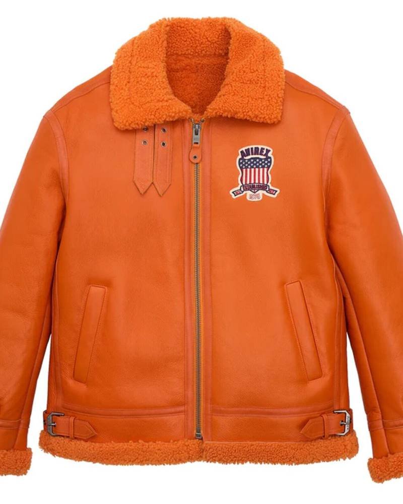 Avirex Icon B3 Shearling Orange Leather Bomber Jacket Clanton Jacket