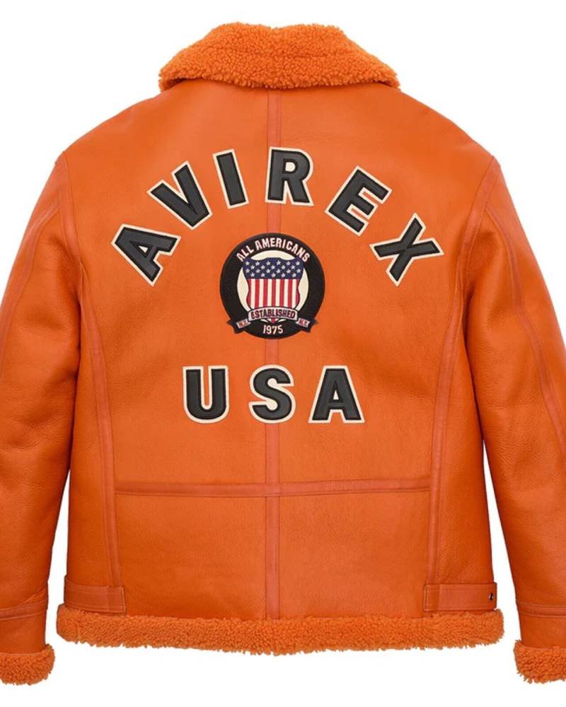 Avirex Icon B3 Shearling Orange Leather Bomber Jacket Clanton Jacket