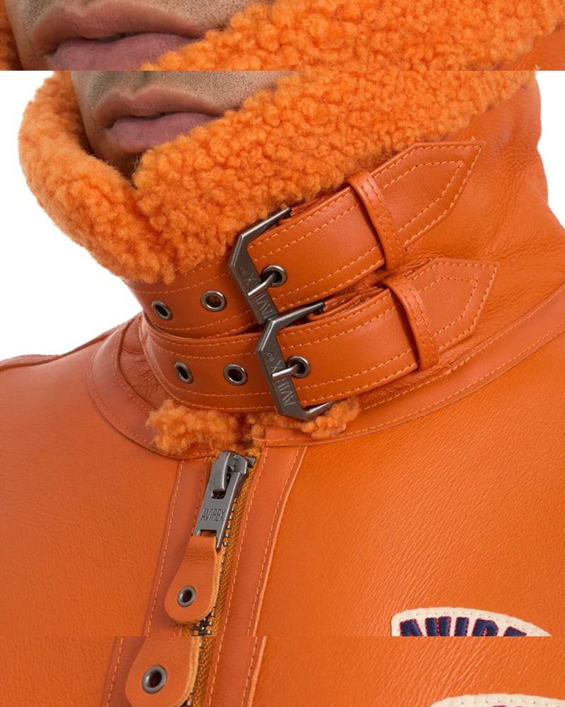 Avirex Icon B3 Shearling Orange Leather Bomber Jacket Clanton Jacket