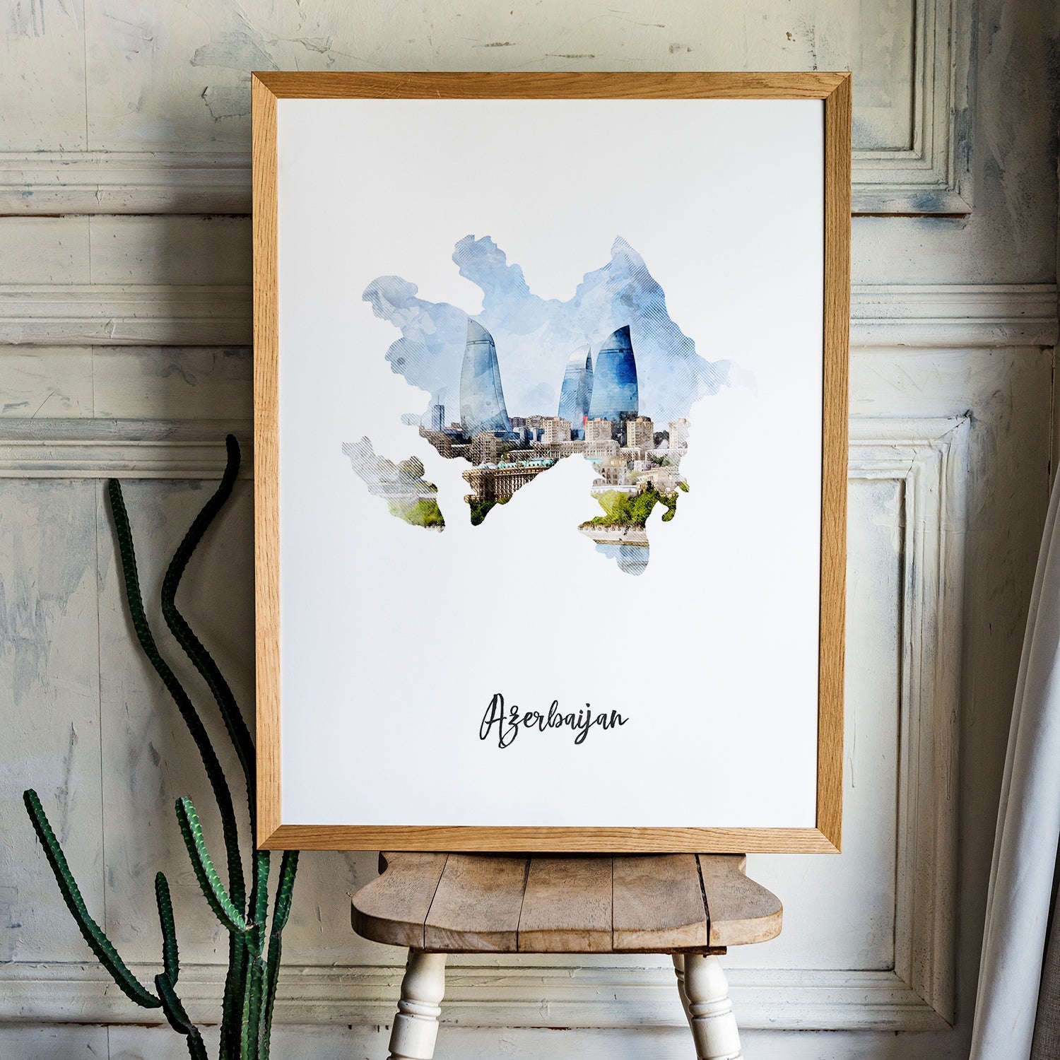 Azerbaijan Watercolor Map