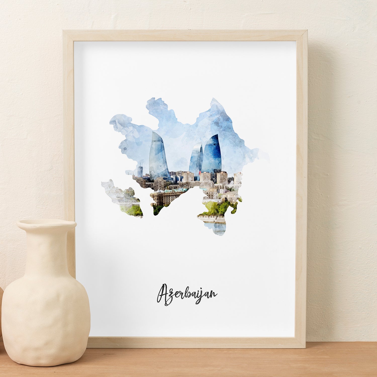 Azerbaijan Watercolor Map