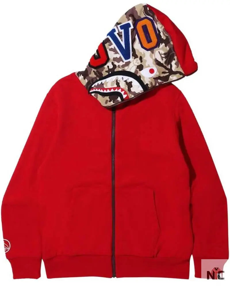 BAPE x OVO Woodland Camo Shark Reversible Full Zip Hoodie Clanton Jacket