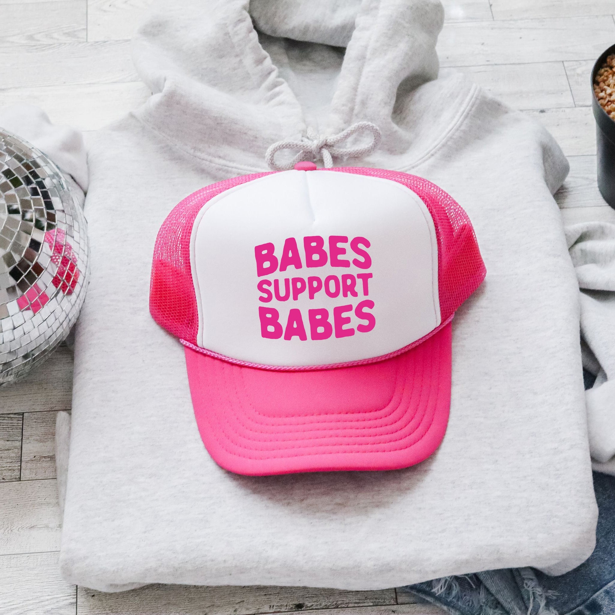 Babes Support Babes, Sassy, Funny, Bright Pink Snapback Trucker Hat