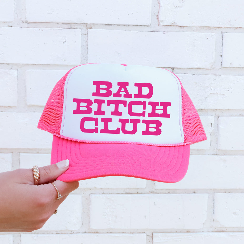 Bad Bitch Club, Sassy, Funny, Bright Pink Snapback Trucker Hat