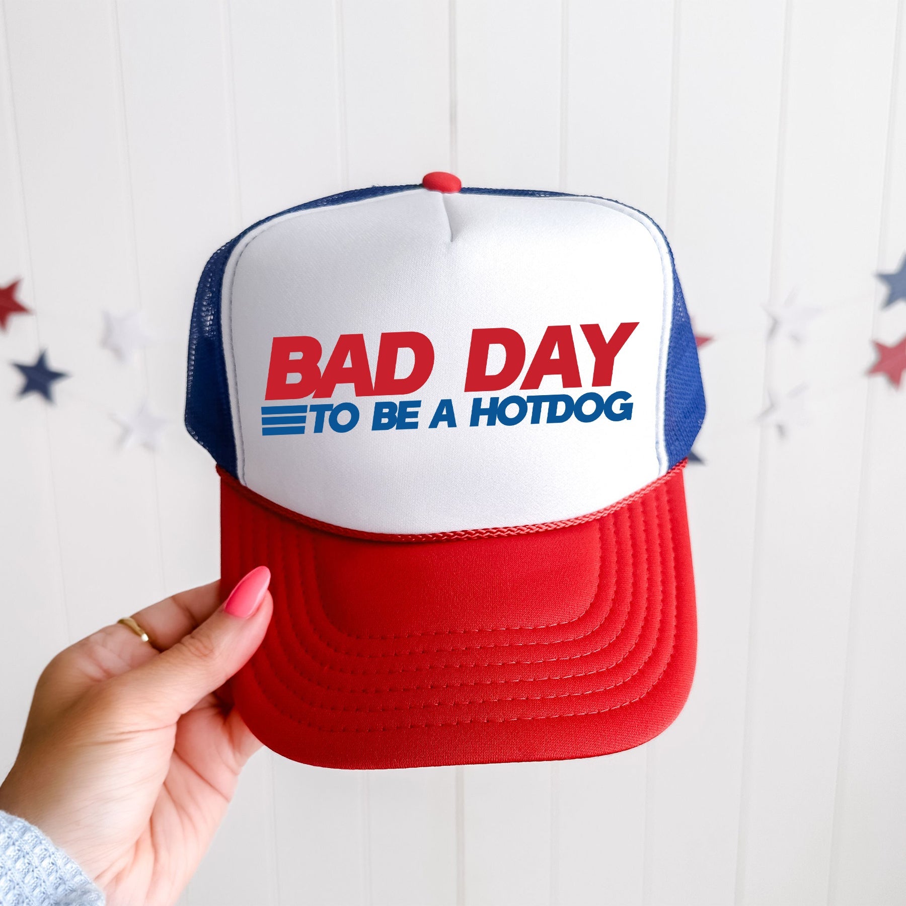 Bad Day To Be A Hotdog, Patriotic, Snapback Trucker Hat