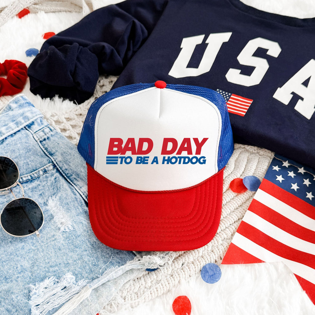 Bad Day To Be A Hotdog, Patriotic, Snapback Trucker Hat