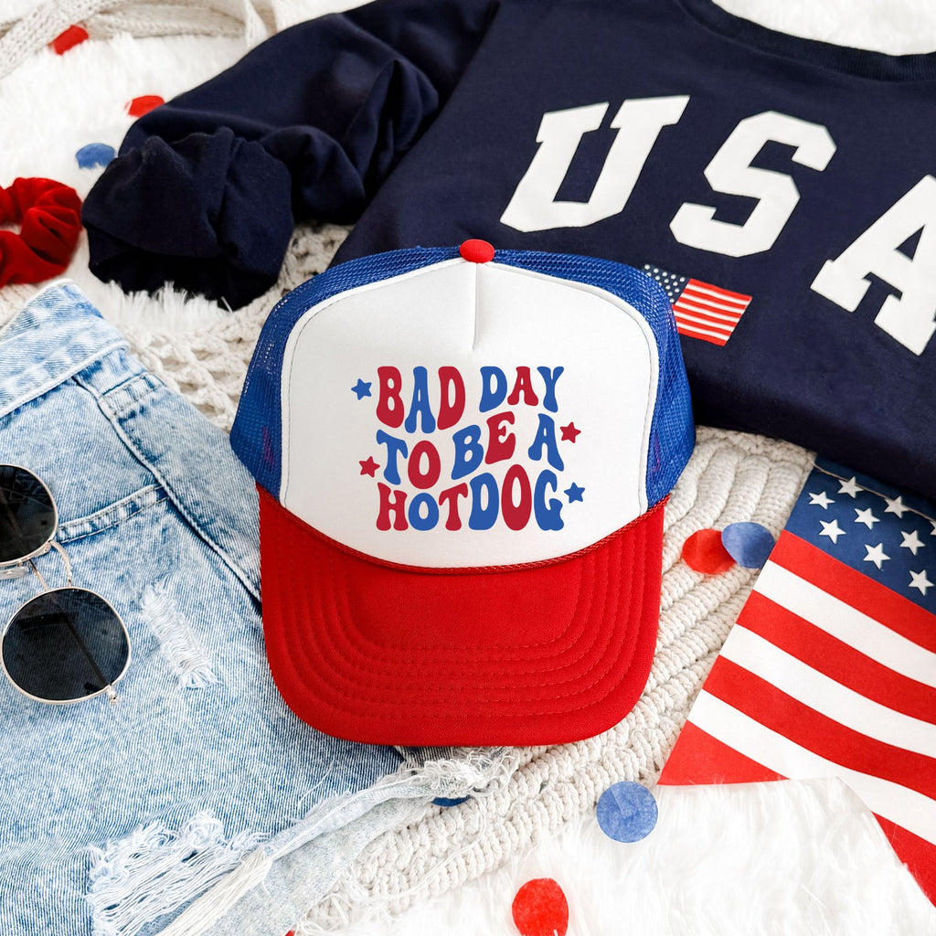 Bad Day To Be A Hotdog, Stars, Patriotic, Snapback Trucker Hat