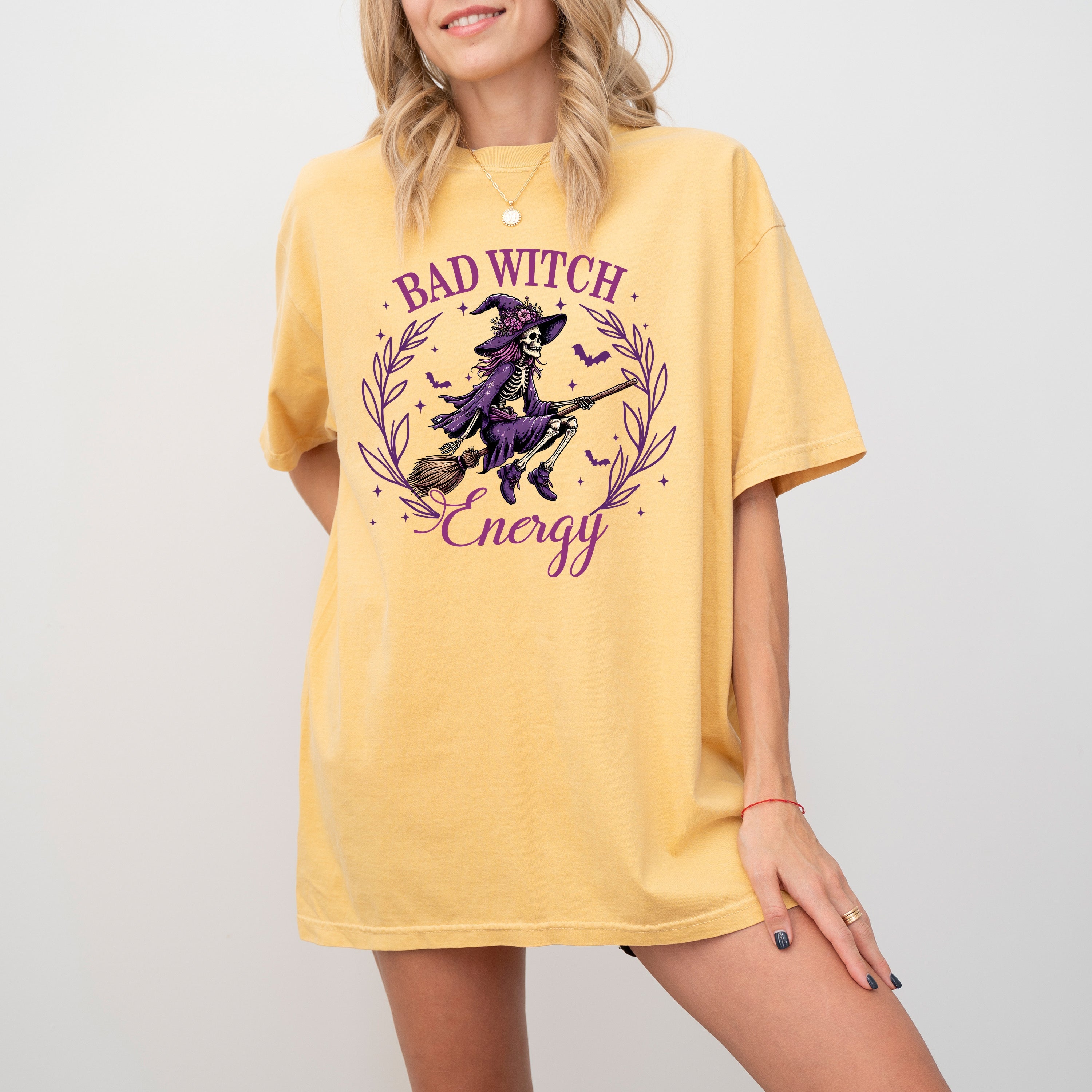 Bad Witch Energy, Funny, Halloween, Broom, Skeleton, Spooky Shirt Comfort Colors T-Shirt