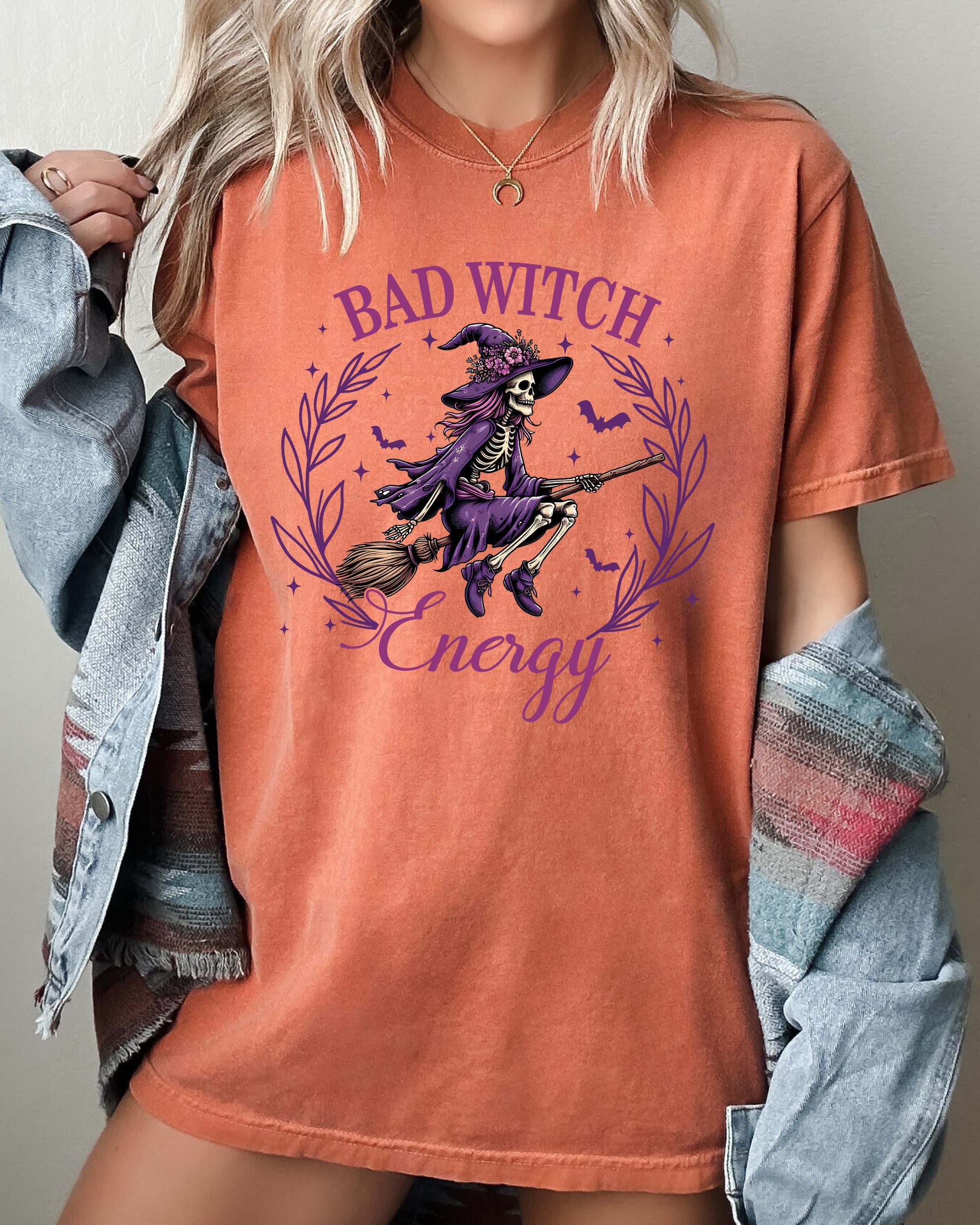 Bad Witch Energy, Funny, Halloween, Broom, Skeleton, Spooky Shirt Comfort Colors T-Shirt