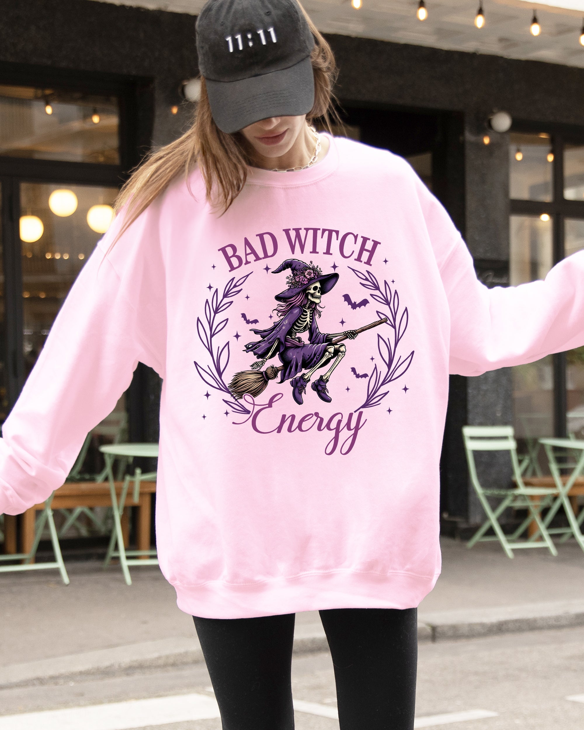 Bad Witch Energy, Funny, Halloween, Broom, Skeleton, Spooky Sweatshirt